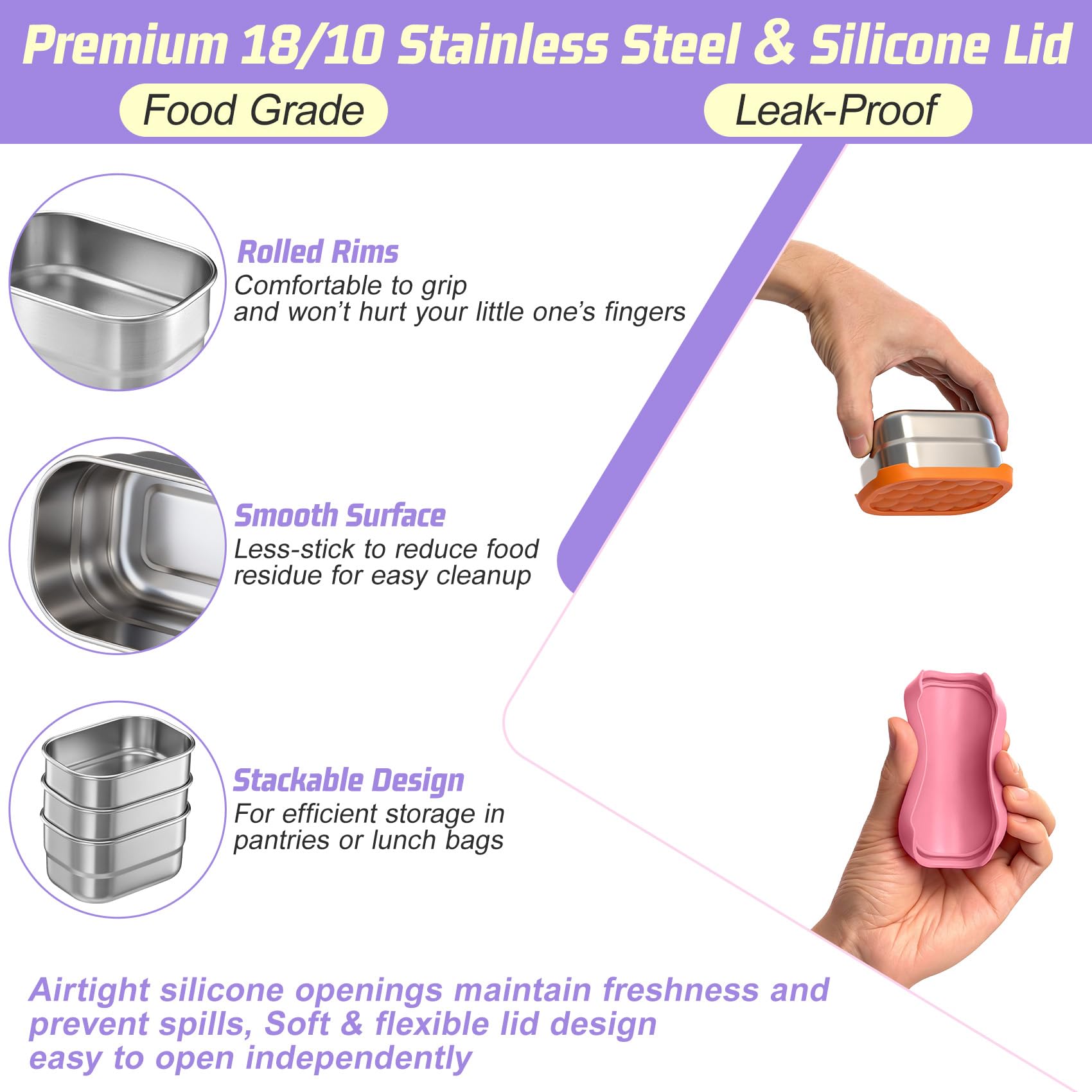 TeamFar stainless steel 8oz kids snack pack with lids