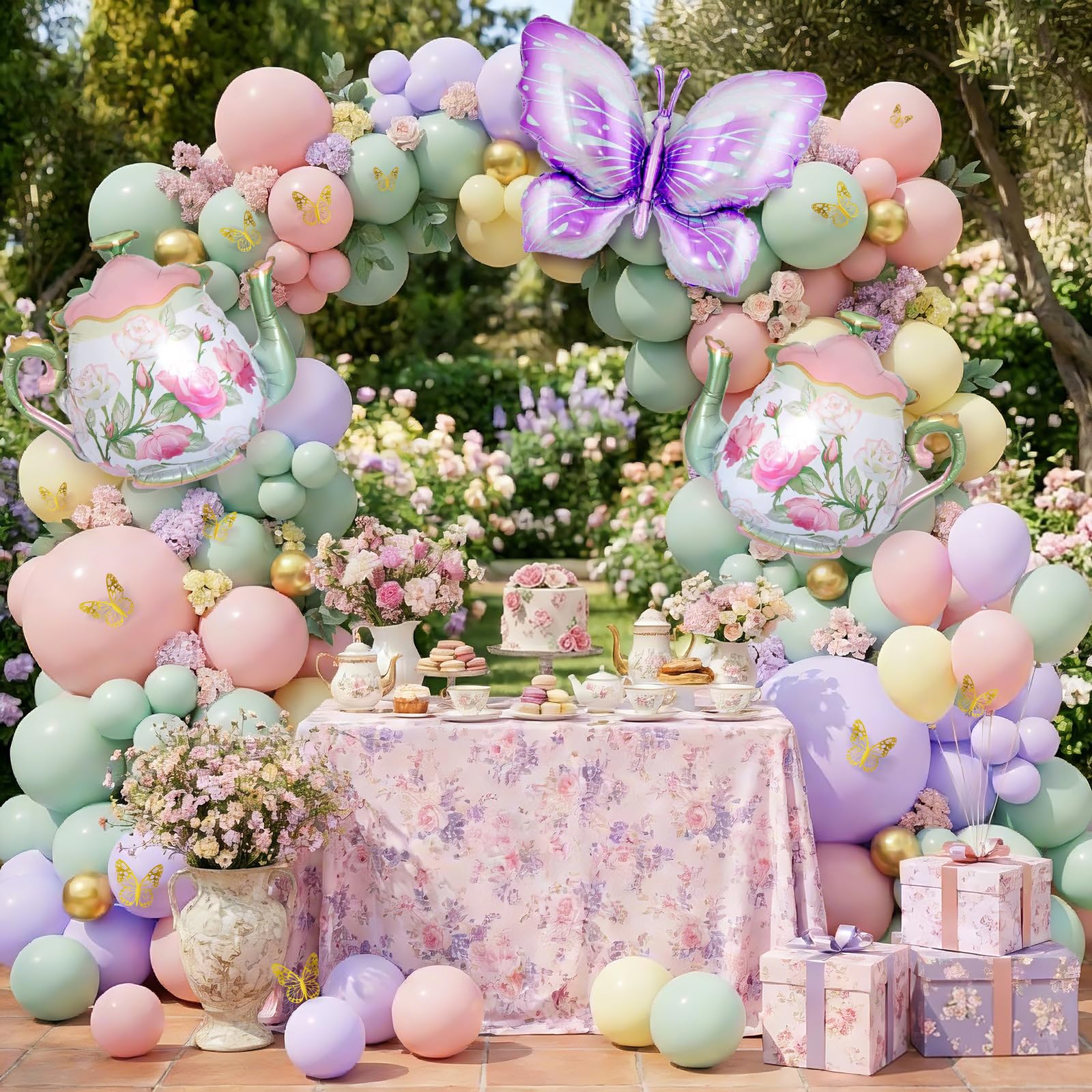 Teapot foil balloons included in Tea Party Decorations