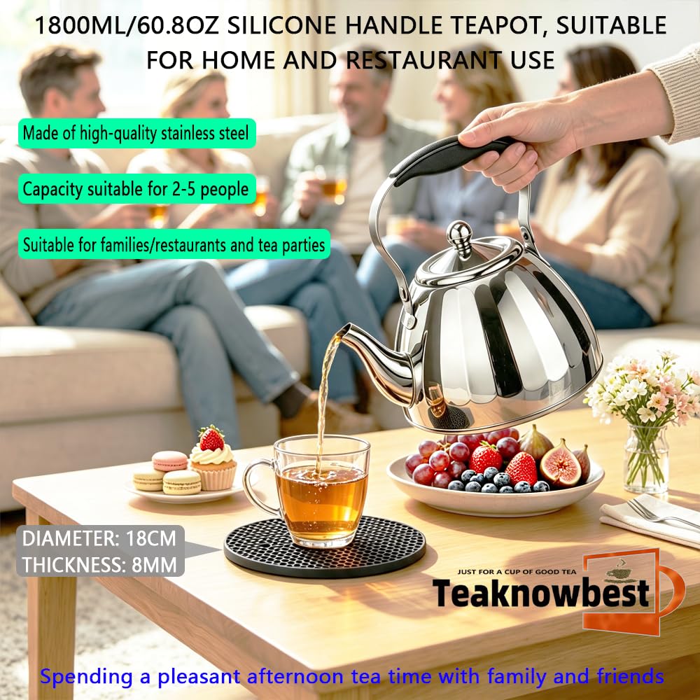 Stovetop compatible teapot set includes spoon and silicone pad