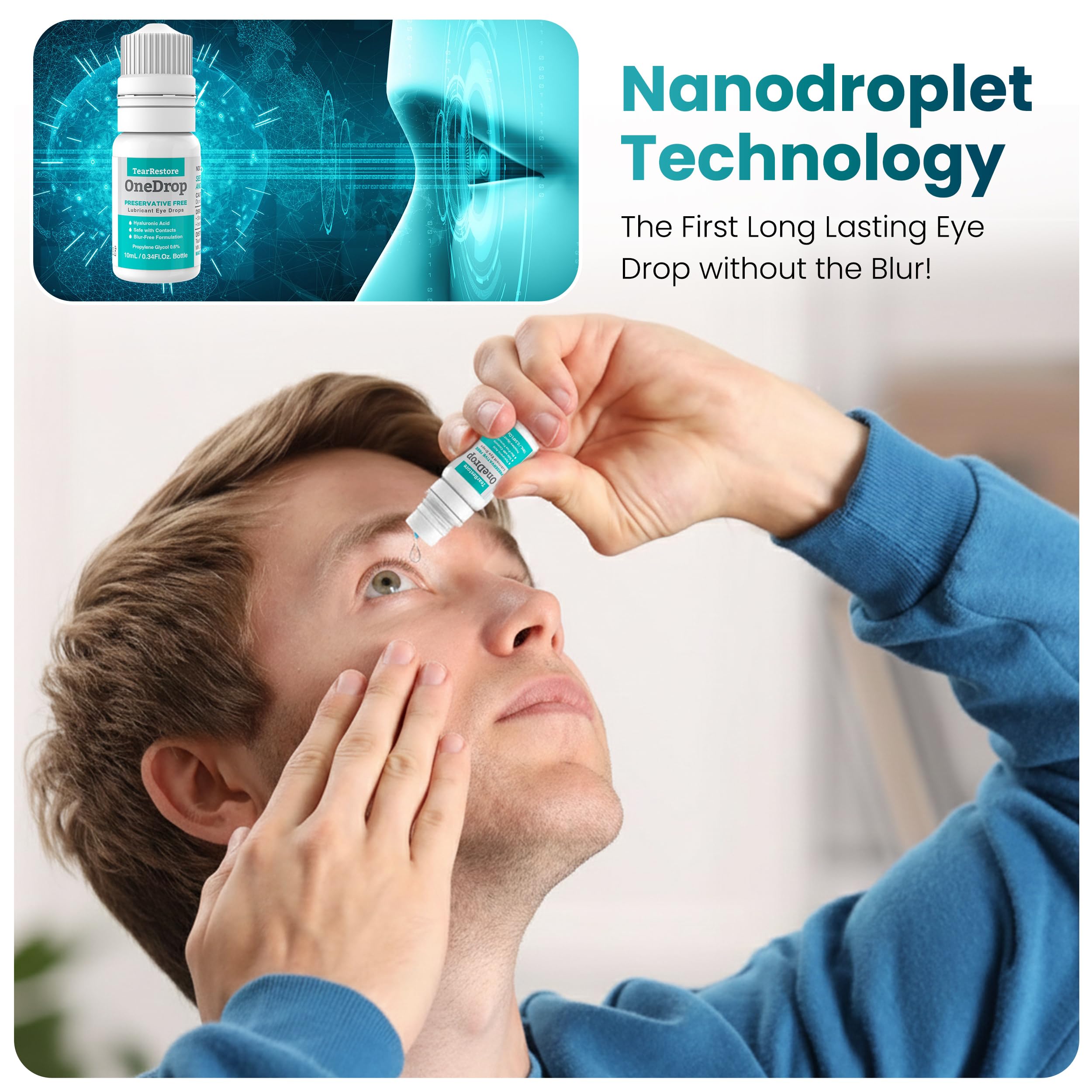 Multi-dose squeeze bottle for TearRestore OneDrop eye drops
