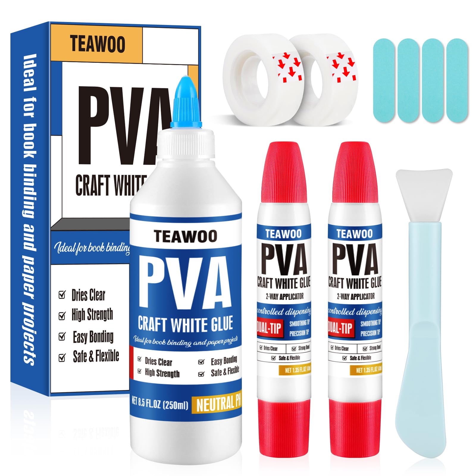 TEAWOO book repair kit with 8.5 oz PVA adhesive bottle