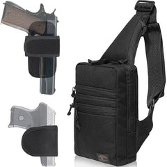 Front view of TECEUM Tactical Compact Sling Bag in black
