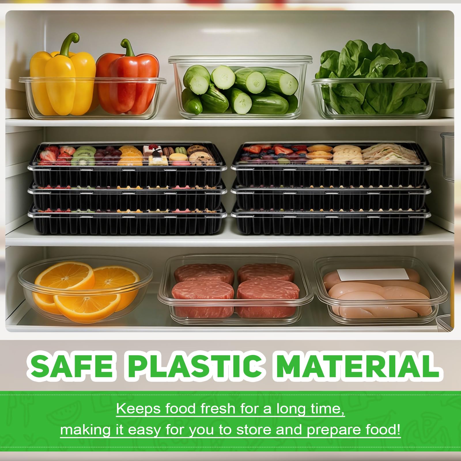 Pack of 30 reusable plastic trays with lids 14.17 x 6.29 x 2.16 inches
