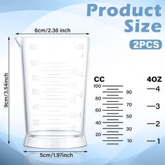 Two transparent hair dye measuring cups for salon and home use