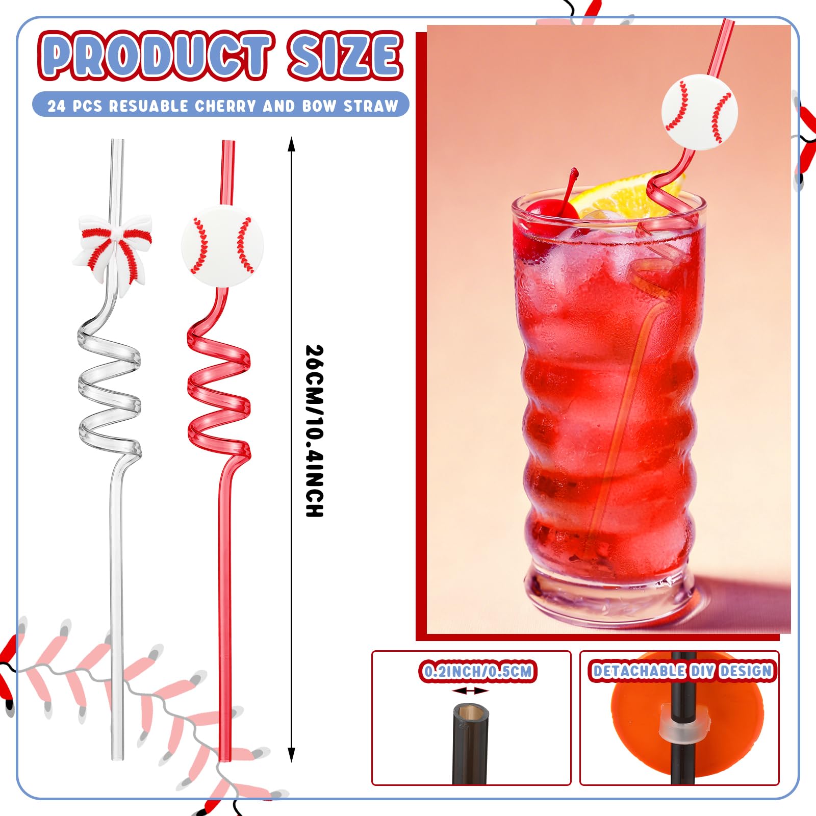 Baseball Bow Coquette straws yellow brown color option