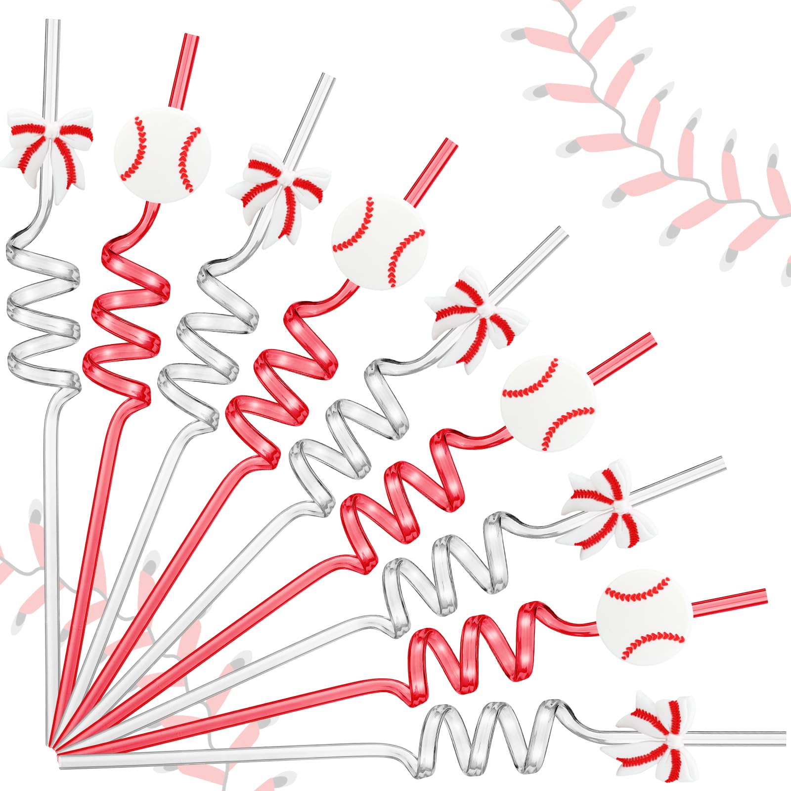 Teecyhooo 24 Pcs Baseball Bow Coquette drinking straws set