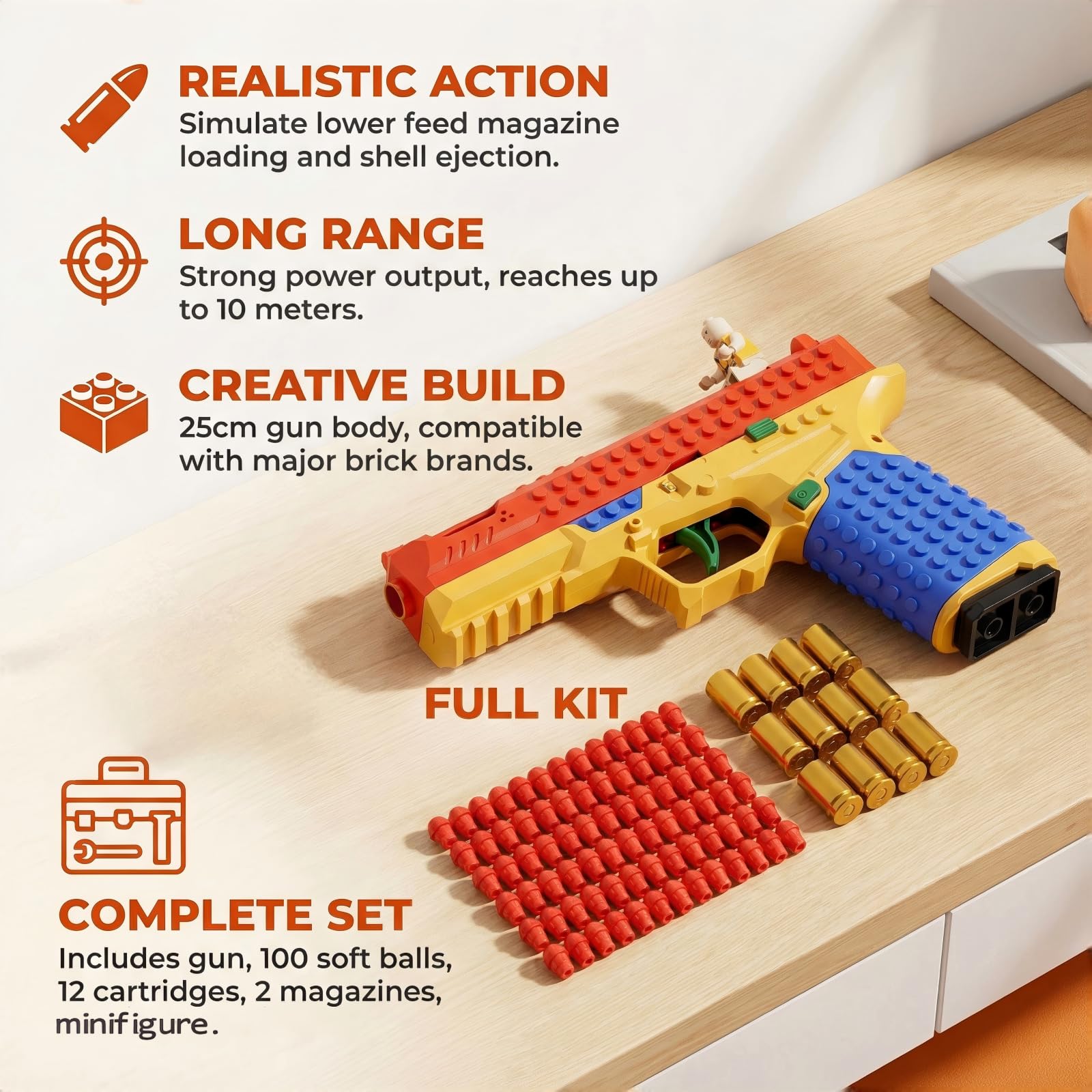Educational STEM toy blaster with modular blocks