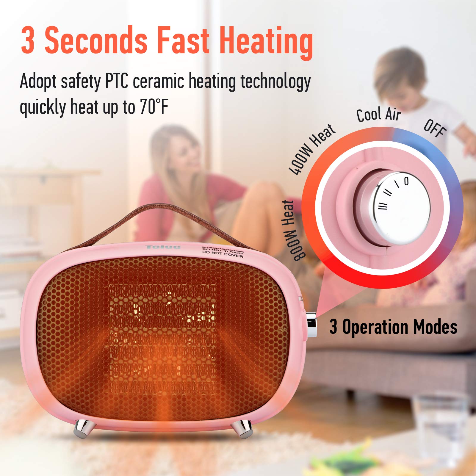Teioe ceramic space heater tip-over overheat protection
