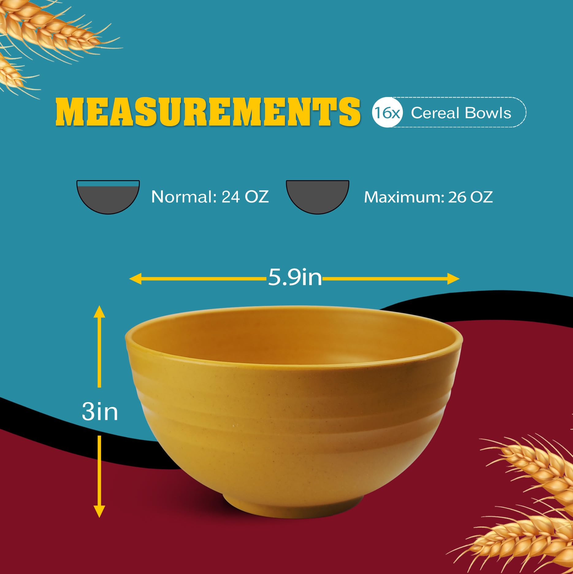 26-ounce wheat straw bowls from Teivio set