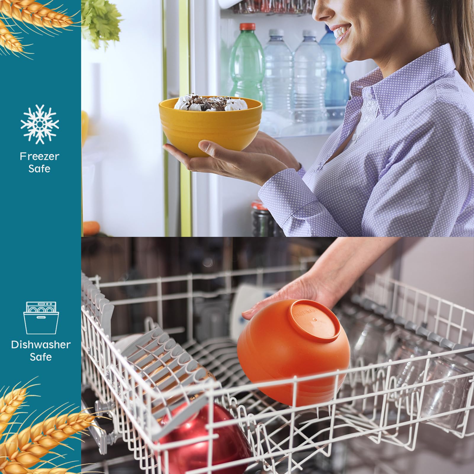Dishwasher safe Teivio wheat straw bowls for easy cleanup