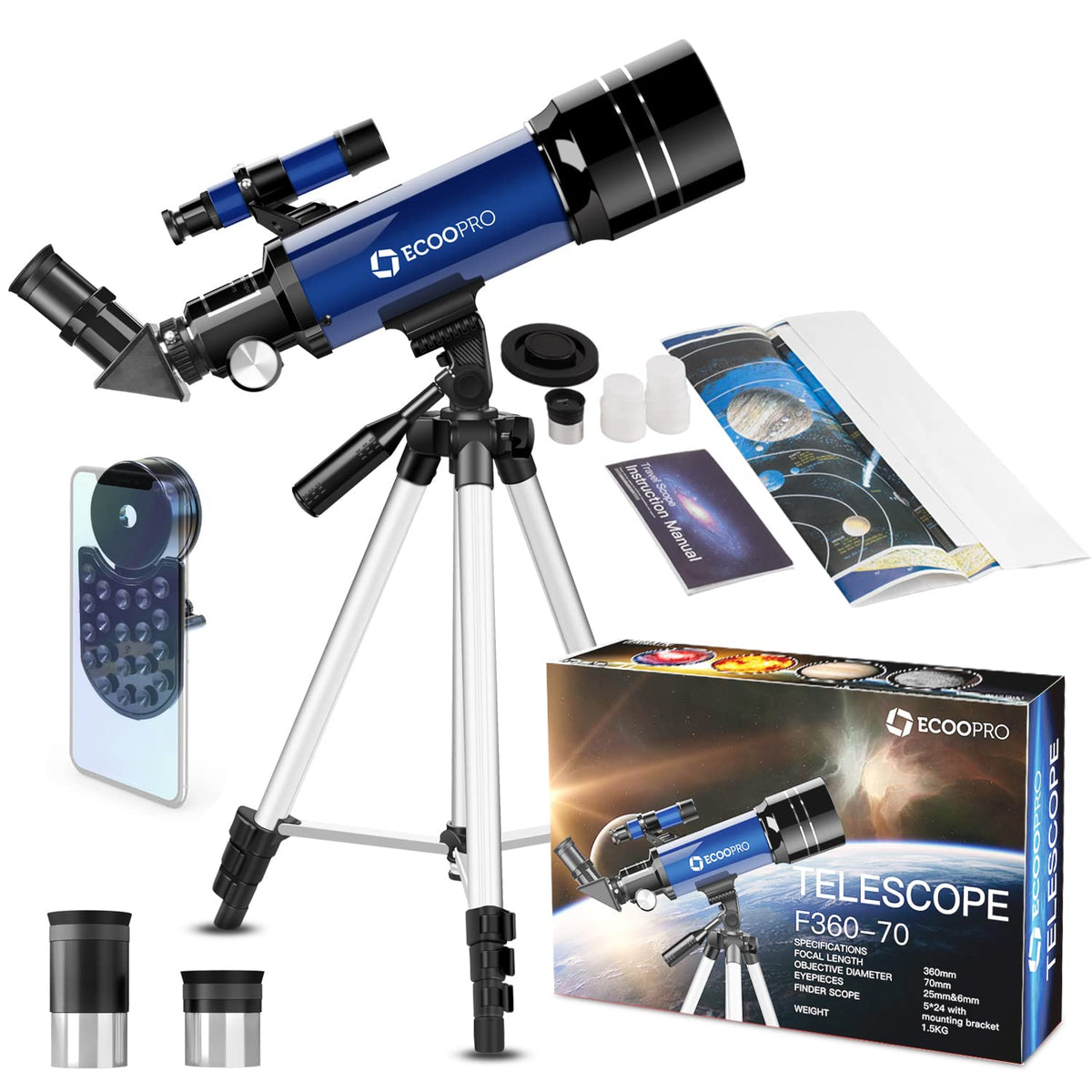 Telescope for Kids & Adults 70mm aperture refractor kit