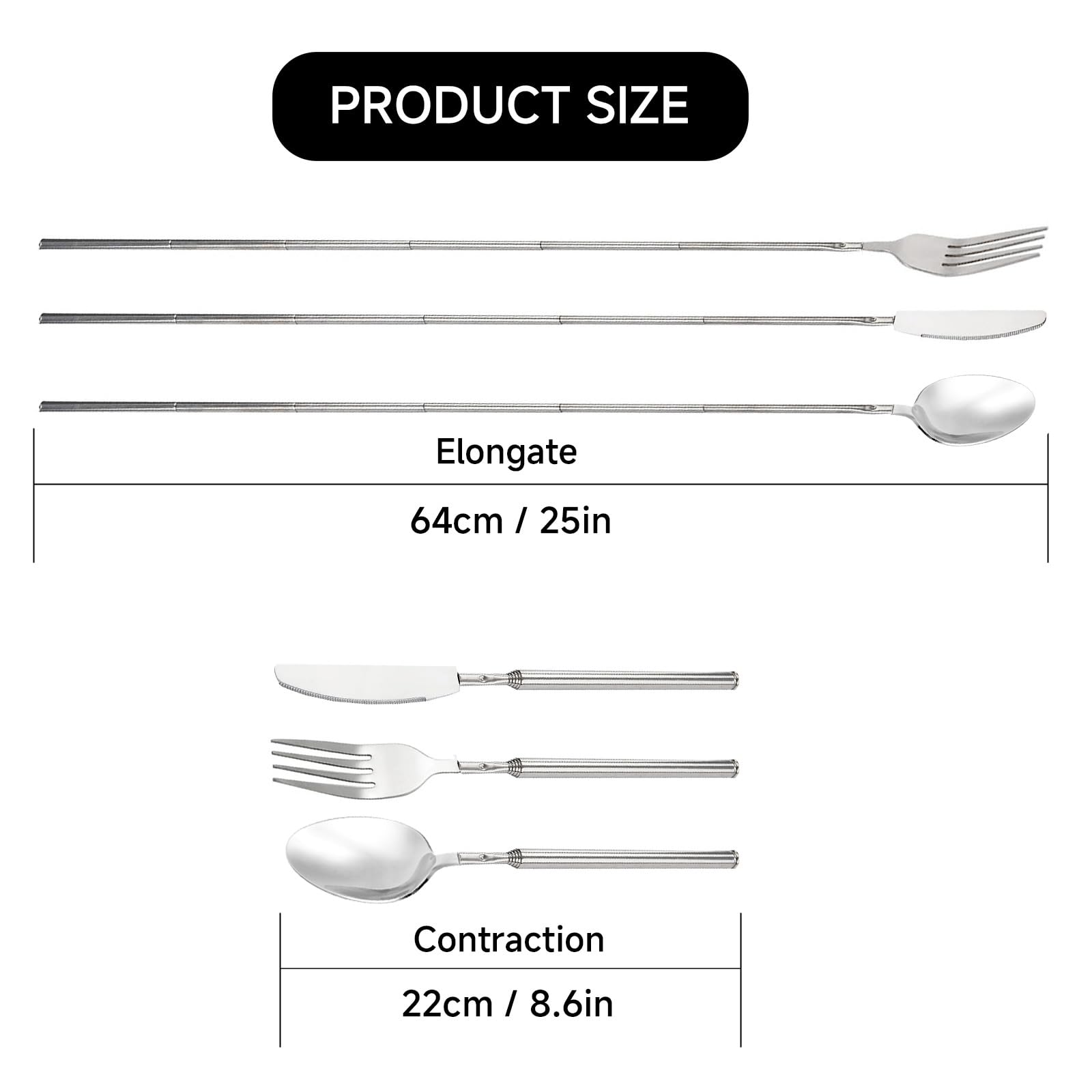 Telescopic cutlery set in stainless steel for dining