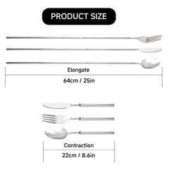 Telescopic cutlery set in stainless steel for dining