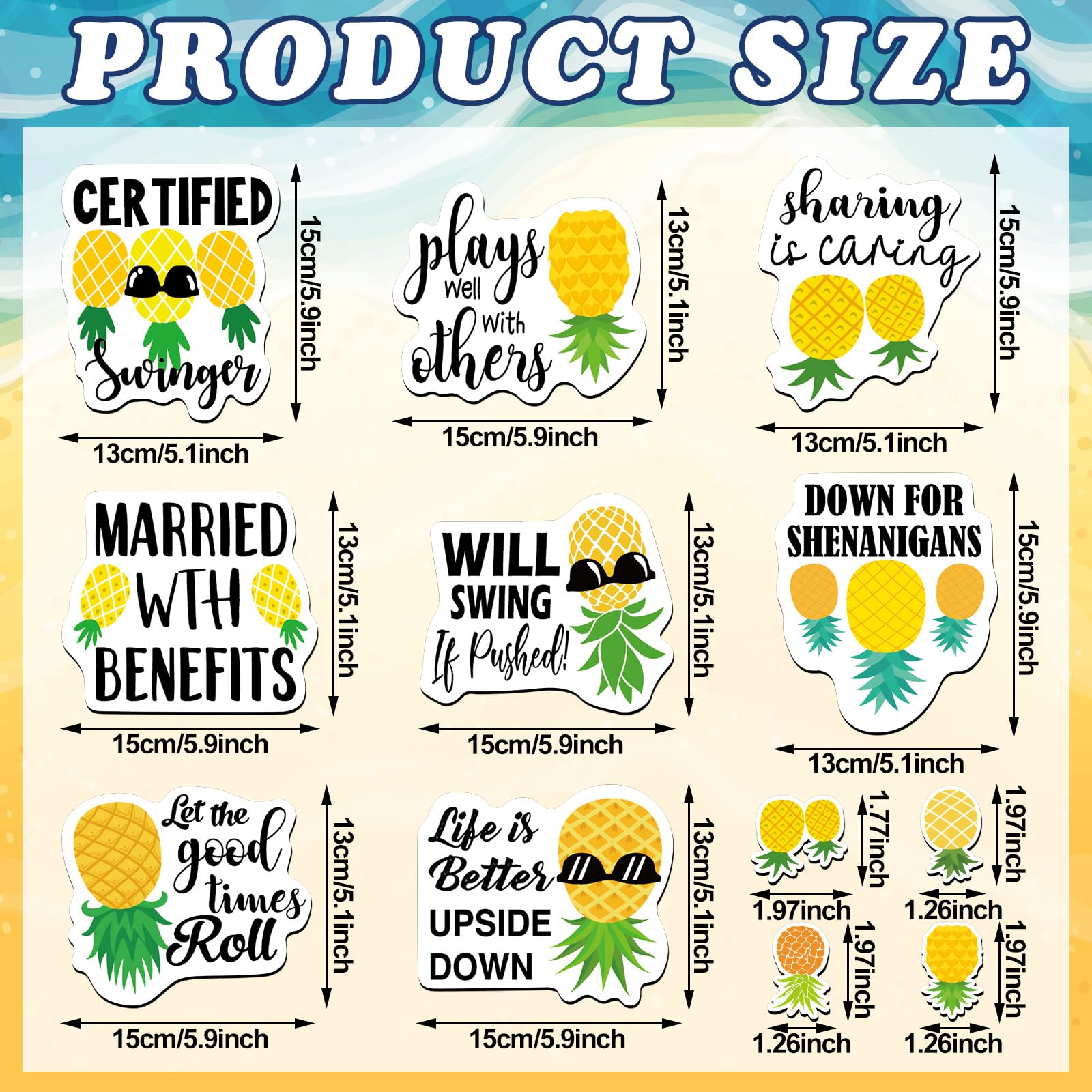 Upside Down Pineapple Magnets yellow green black colors