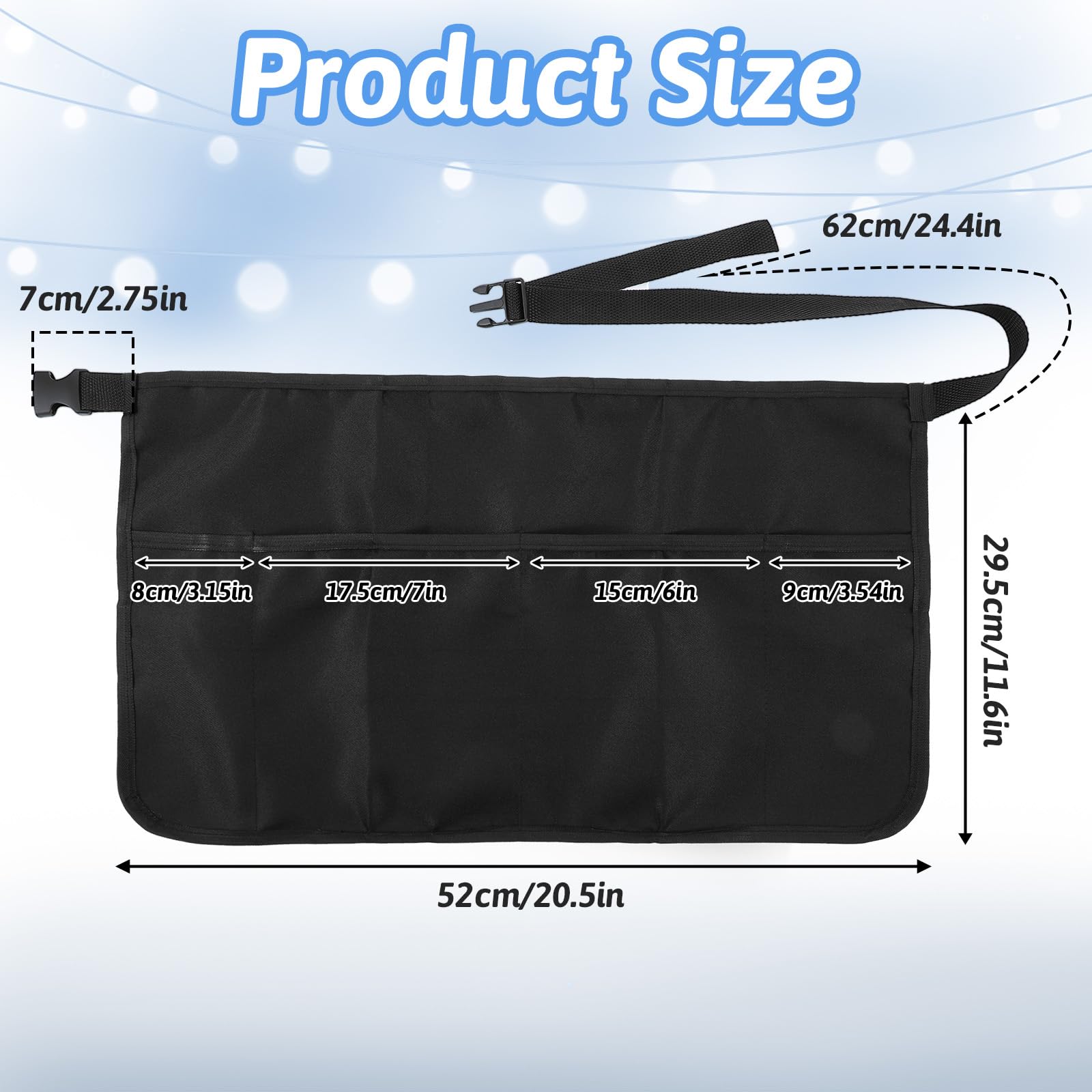 Waterproof polyester server apron with pockets black