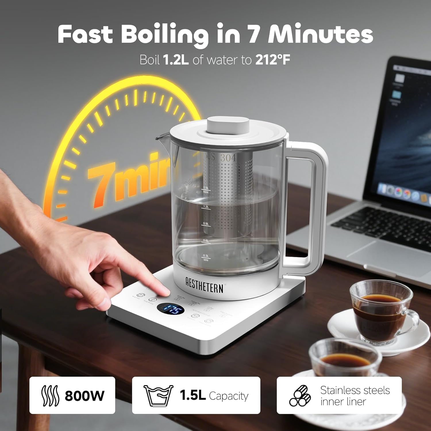 Kettle with temperature control and six presets