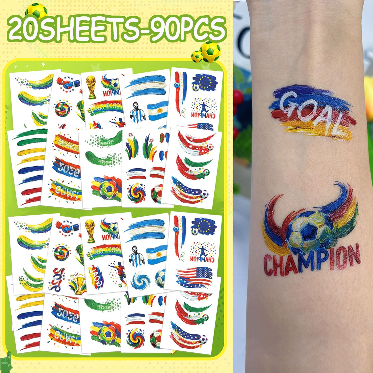 Temporary tattoos for soccer 90 pieces