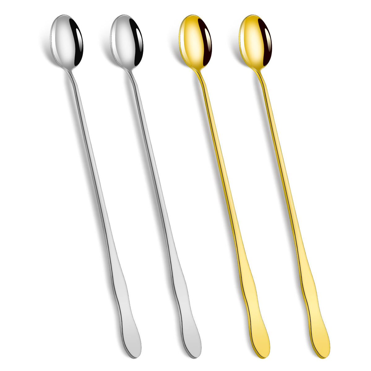 10 inch long handle ice tea spoons set of 4 with two-tone gold and silver finishes