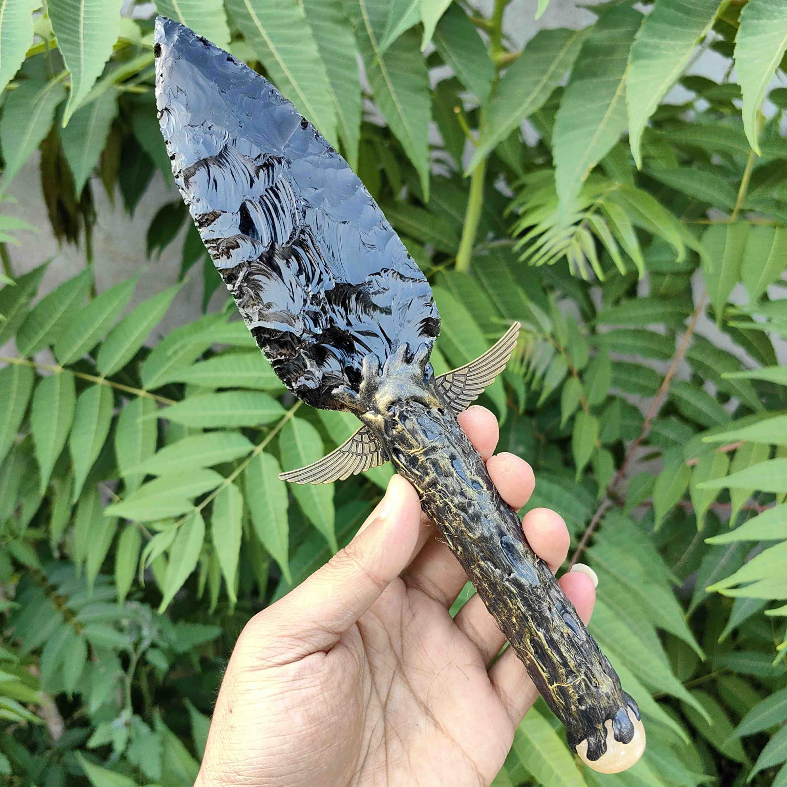 Resin-handle gemstone decor for mindful spaces