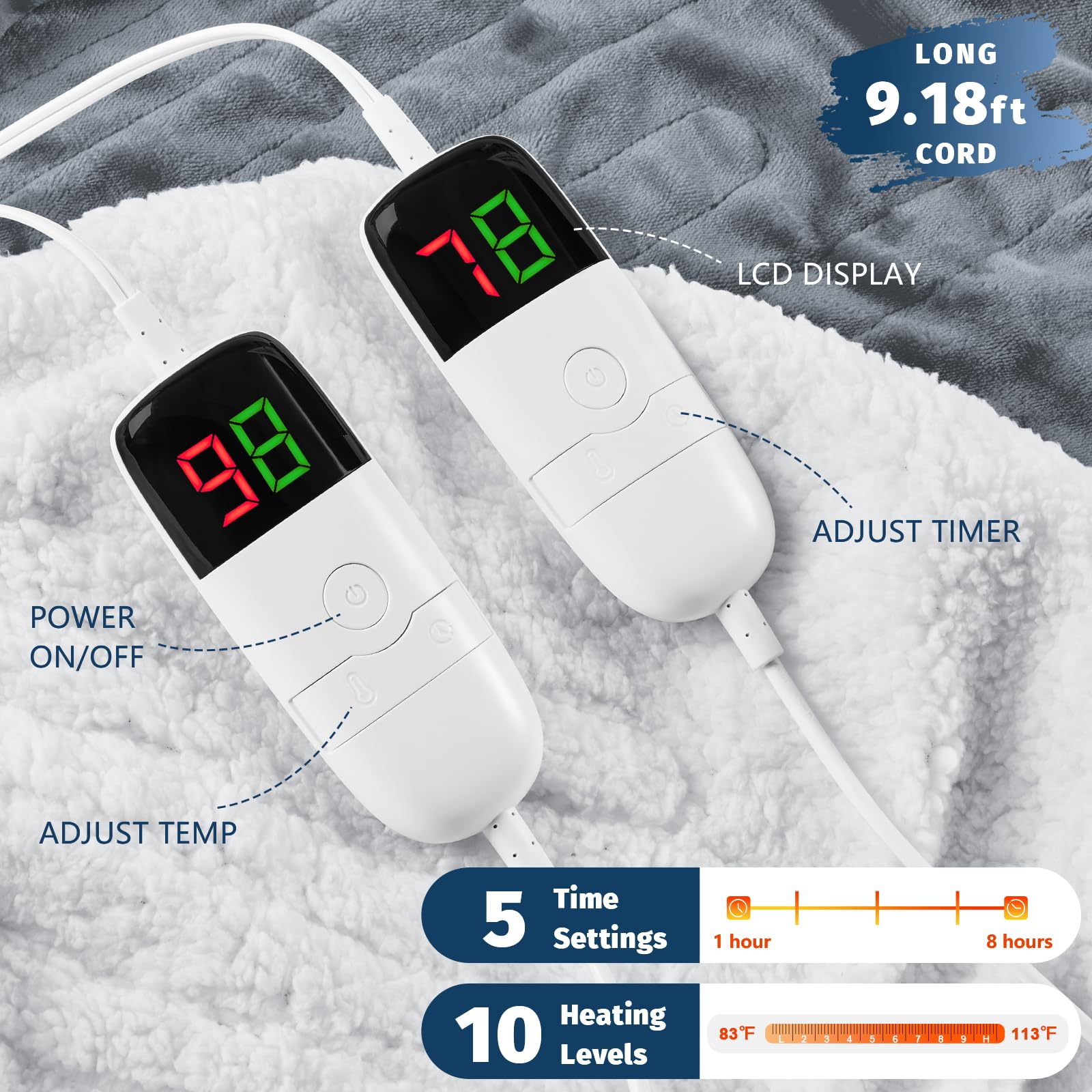 Auto shut off up to 8 hours for heated blanket