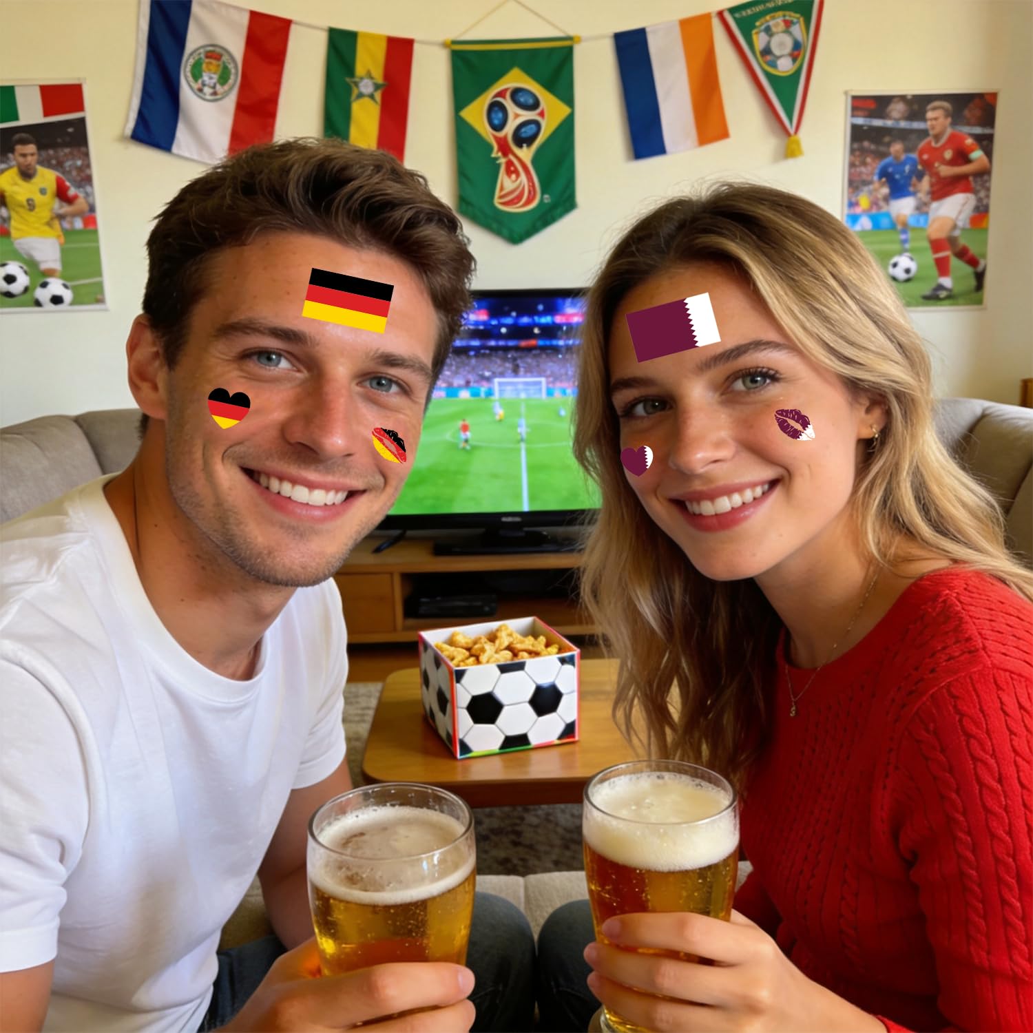 Includes 45 football tattoos and 48 flag tattoos across sheets