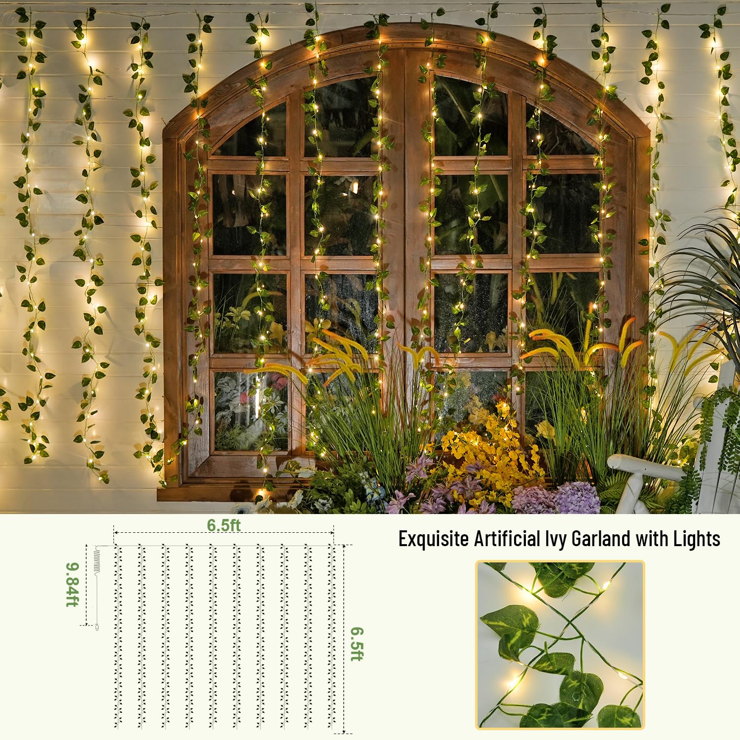 Ten-strands curtain lights with realistic leaf design