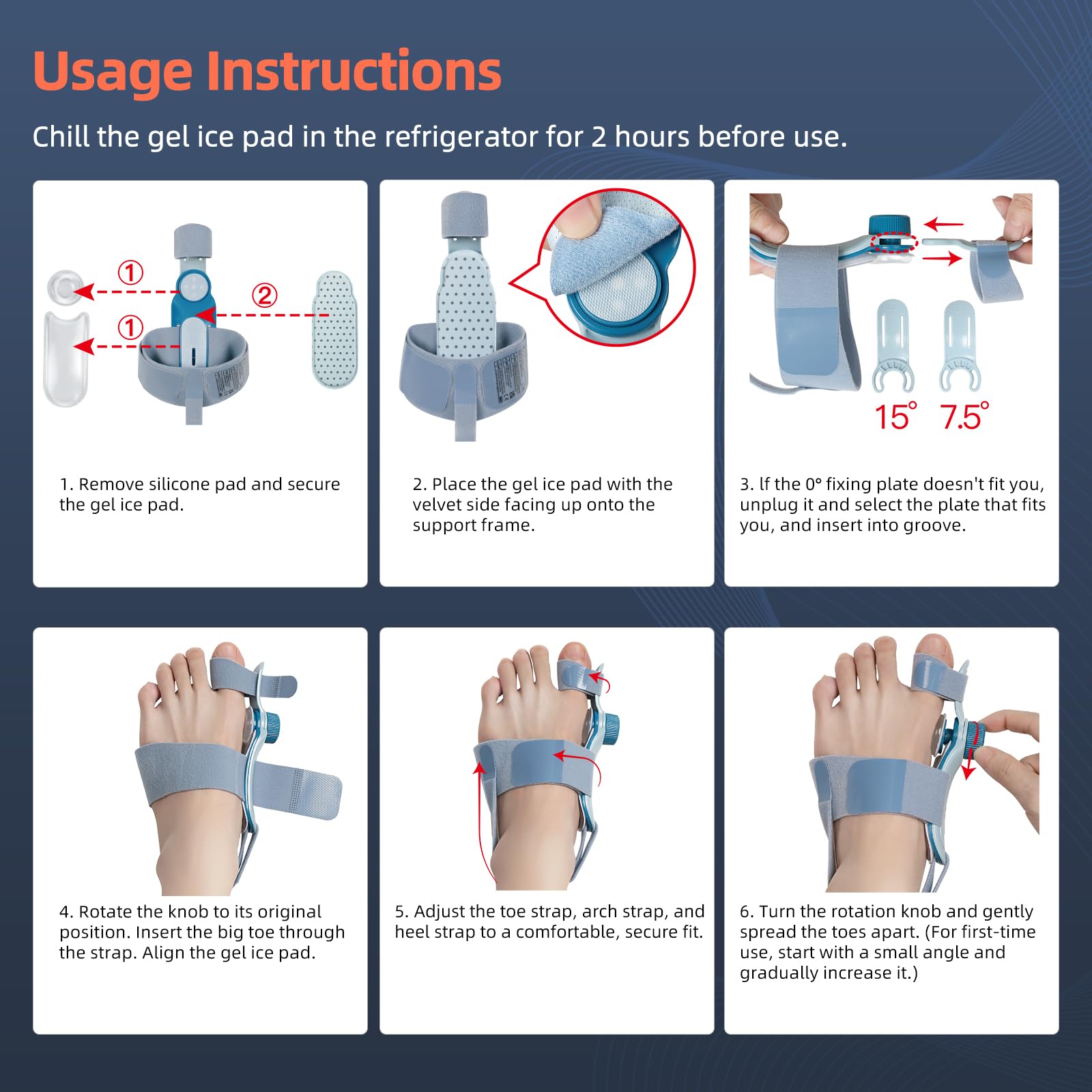 Complete bunion corrector kit components TENICORE blue