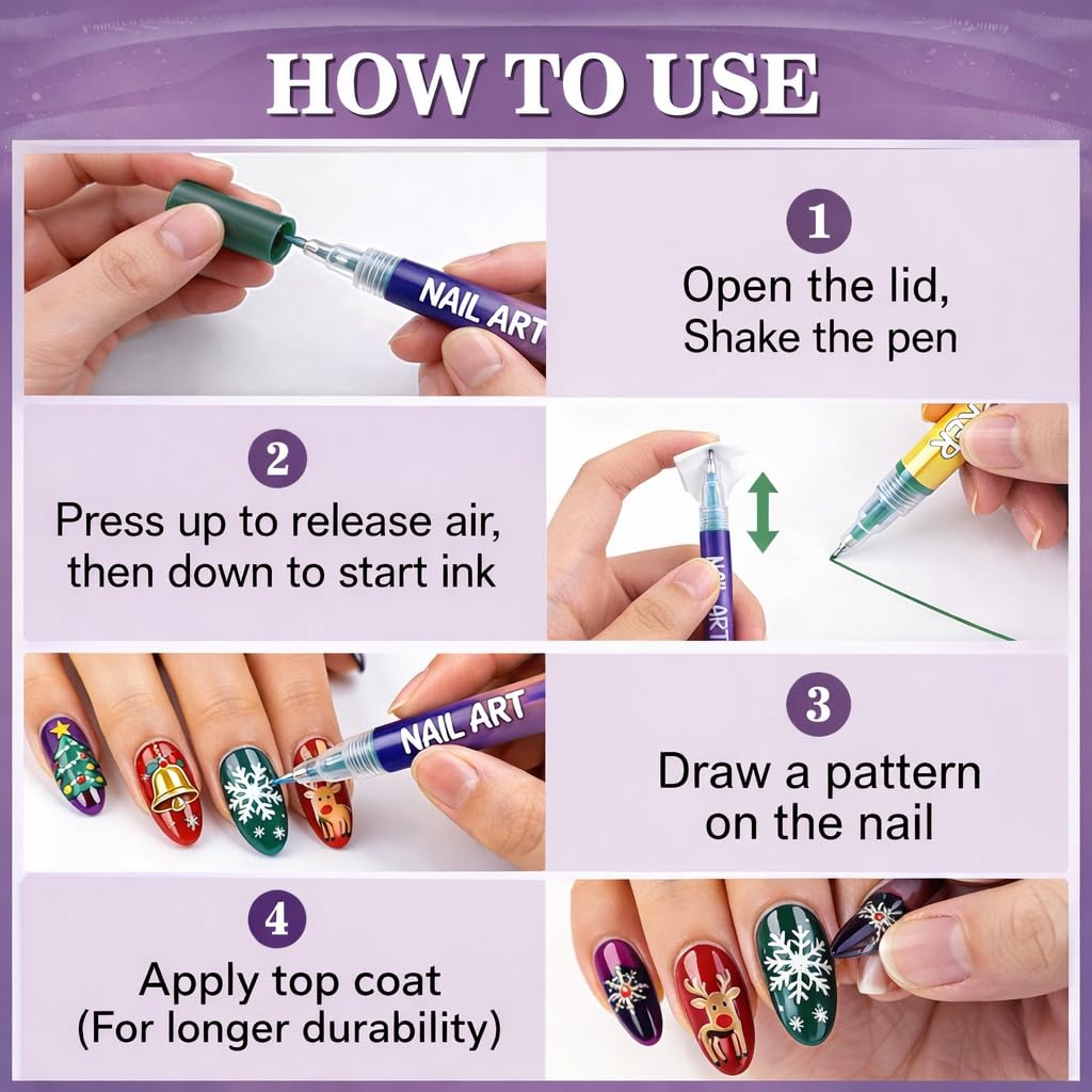 12 color nail art pen set for DIY manicures