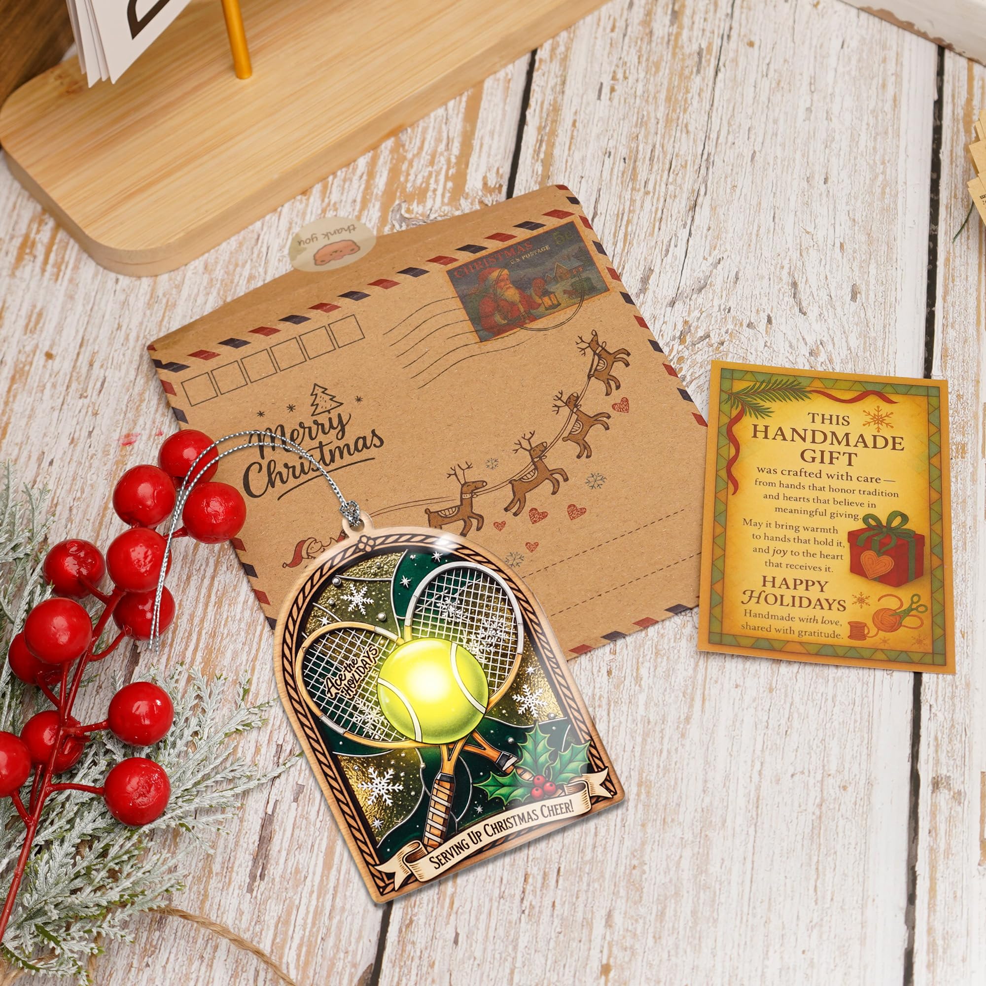 Tennis ornament sports gift for players with story card packaging