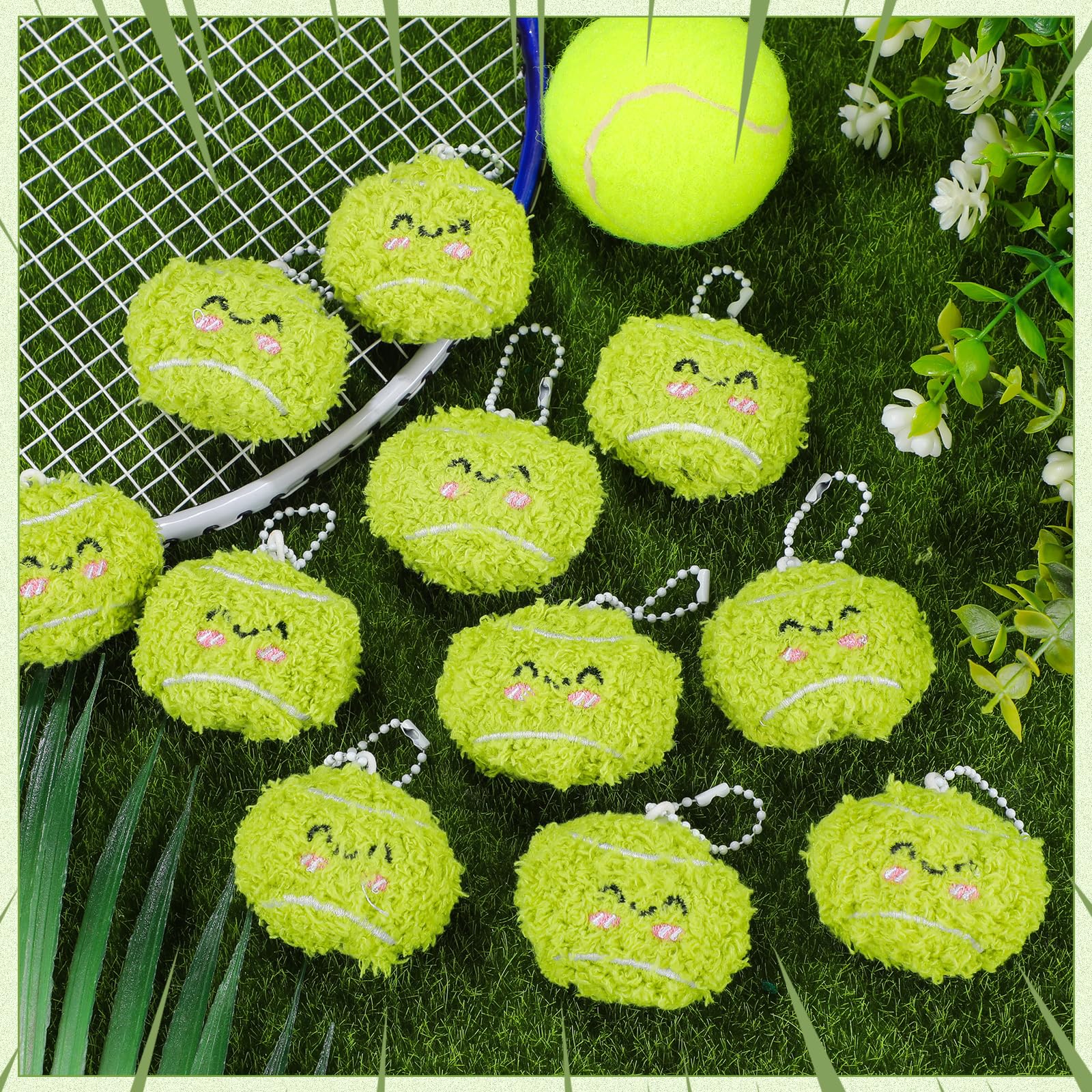 Soft material tennis ball pendant with bead chain