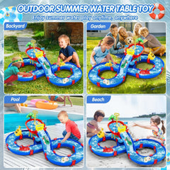 Outdoor water table set with turtles ducks and boats