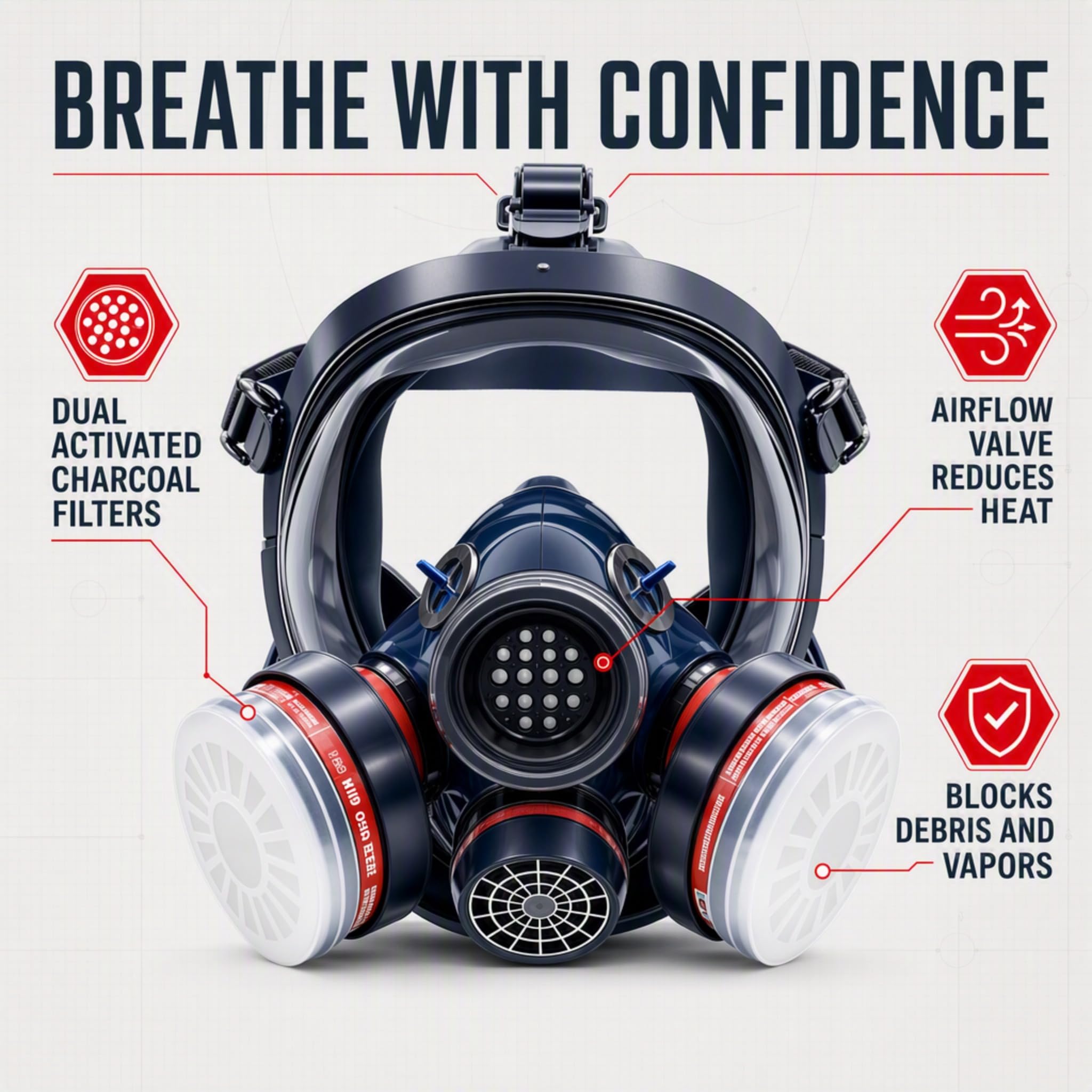 Full face respirator ergonomic lightweight mask for chemicals