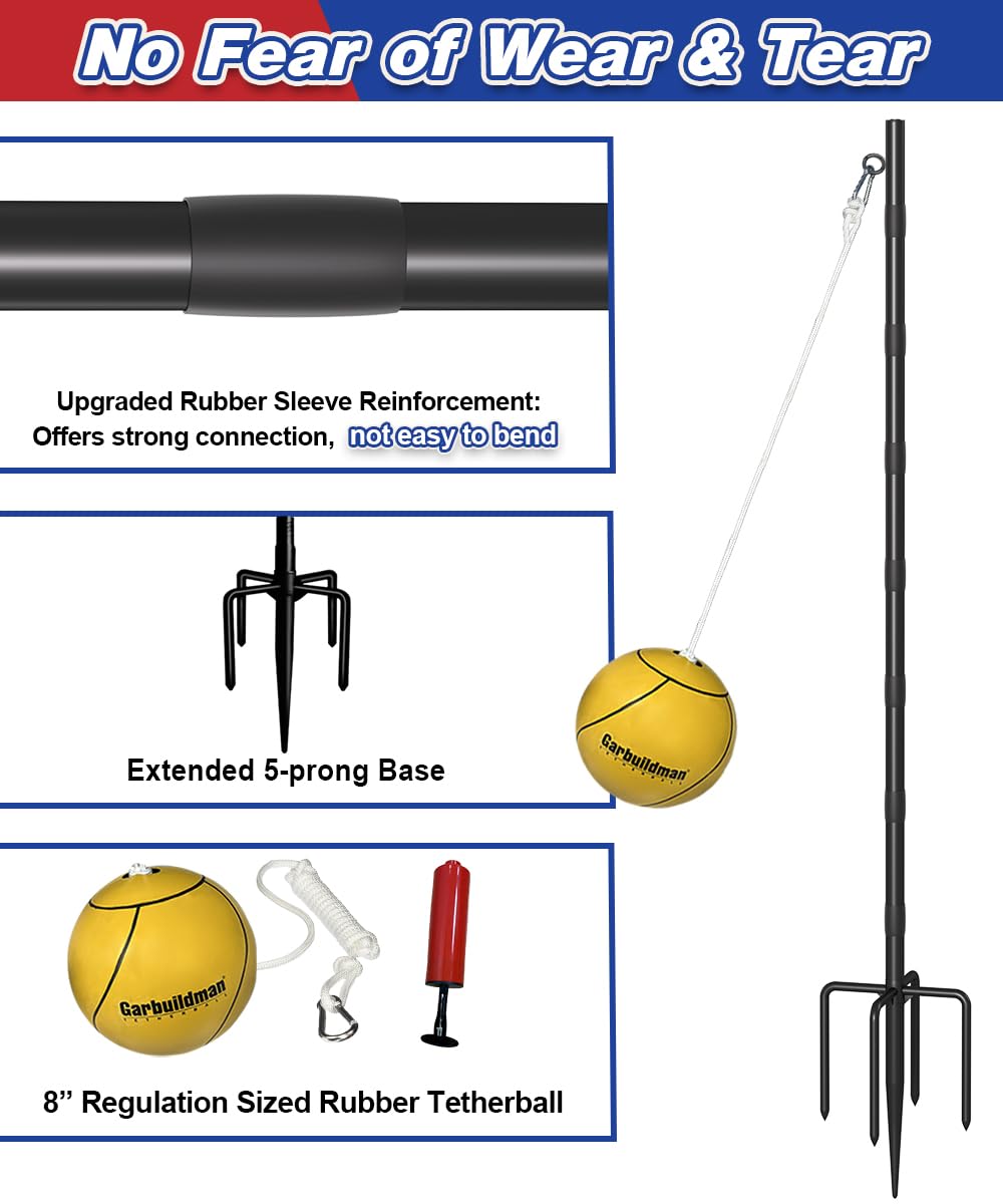 Adjustable tetherball pole with rubber sleeve reinforcement