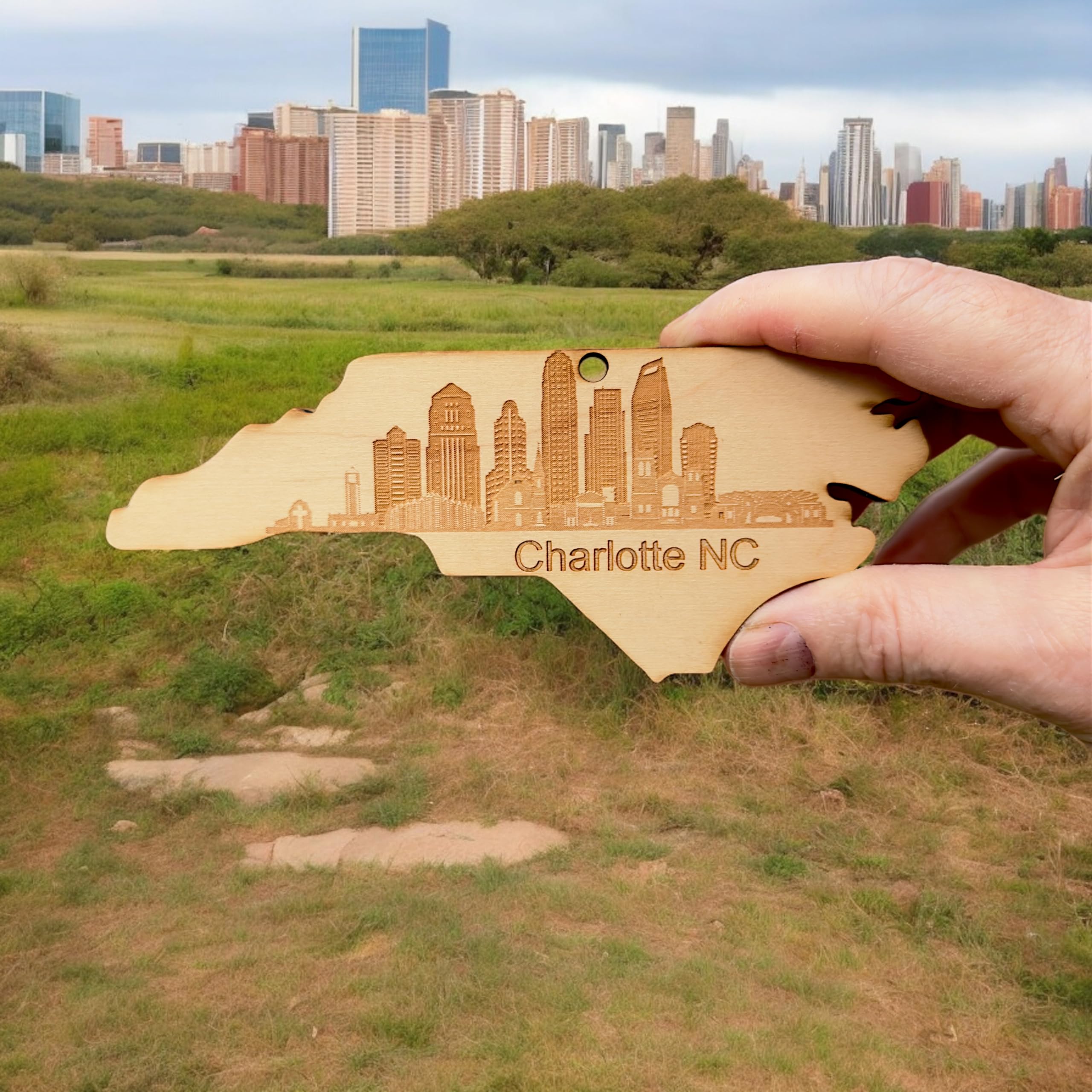 Texas made Charlotte skyline ornament