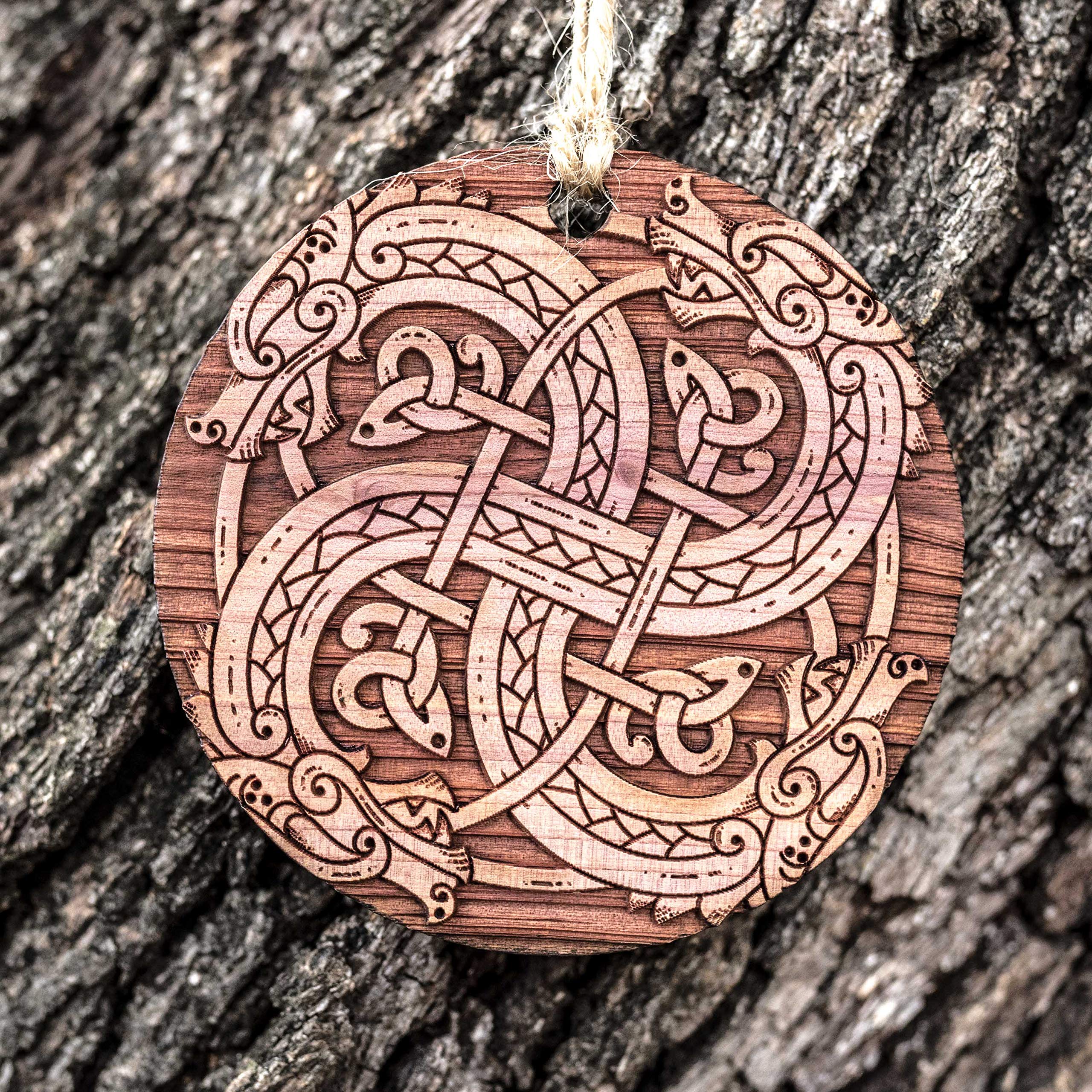 Solid cedar ornament made in Texas with laser cut and engraving