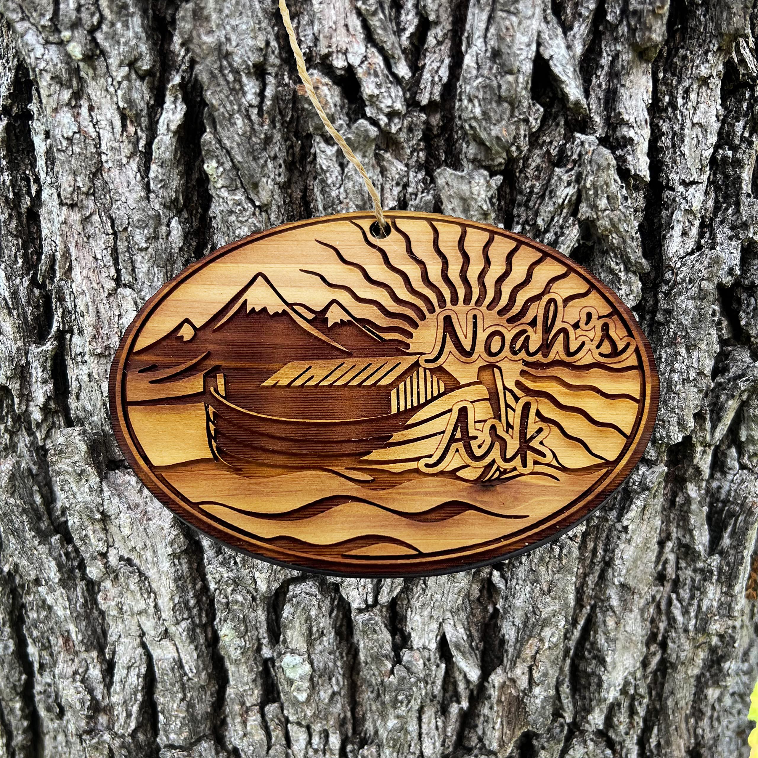 Texas made cedar ornament label on back