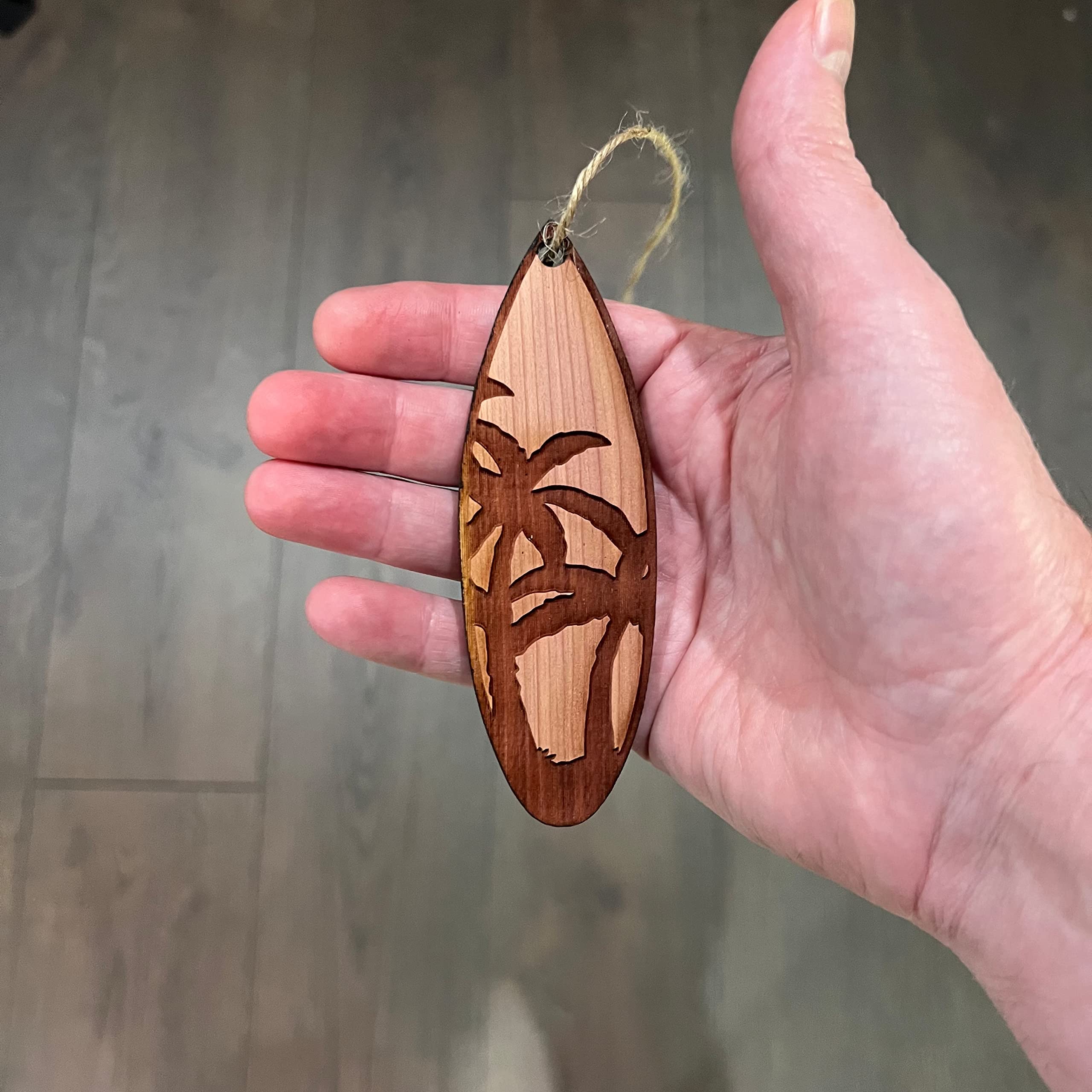 Cedar ornament 1/4 inch thick close view