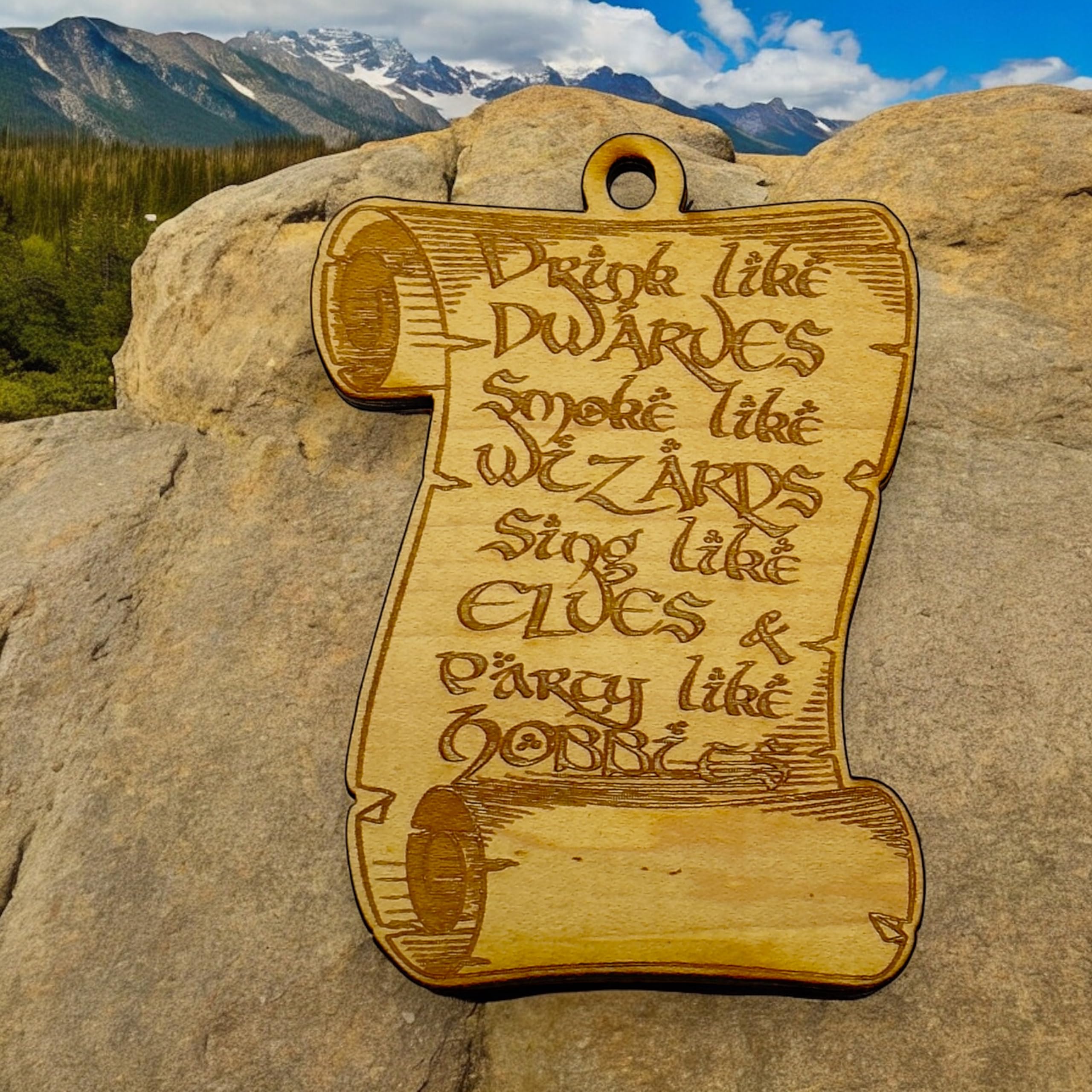 Fantasy Rules ornament 3x3in maple wood