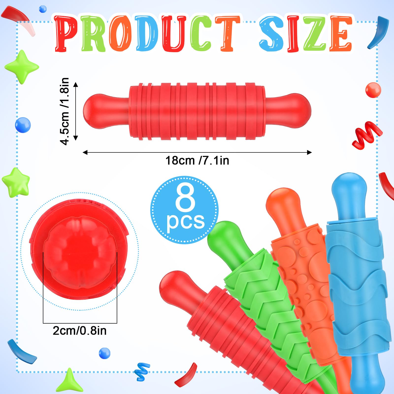 Plastic handle rubber clay rollers measuring about 7 x 1.58 inches