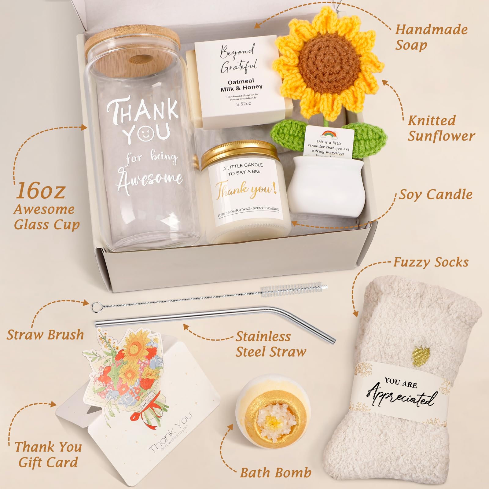 Sunflower decor included in Thank You Gifts for Women set