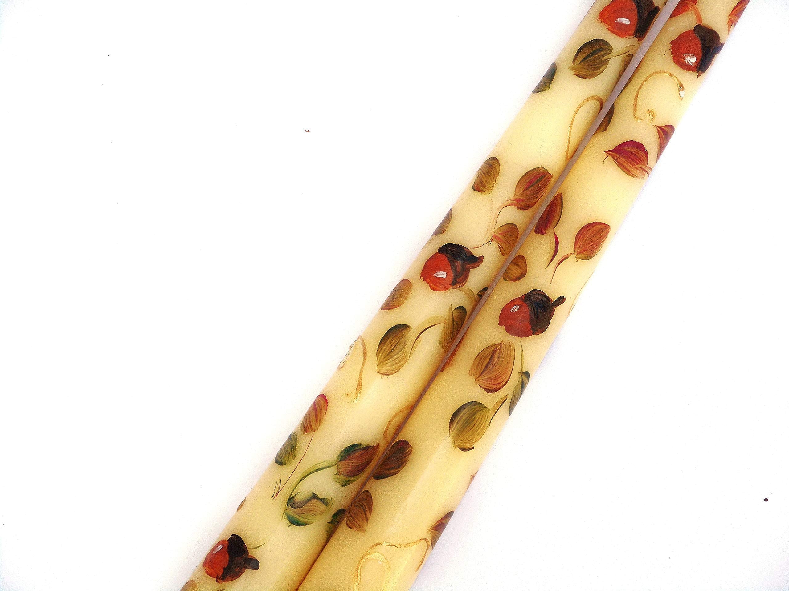 Tall ivory taper candle for dining room with leaf design