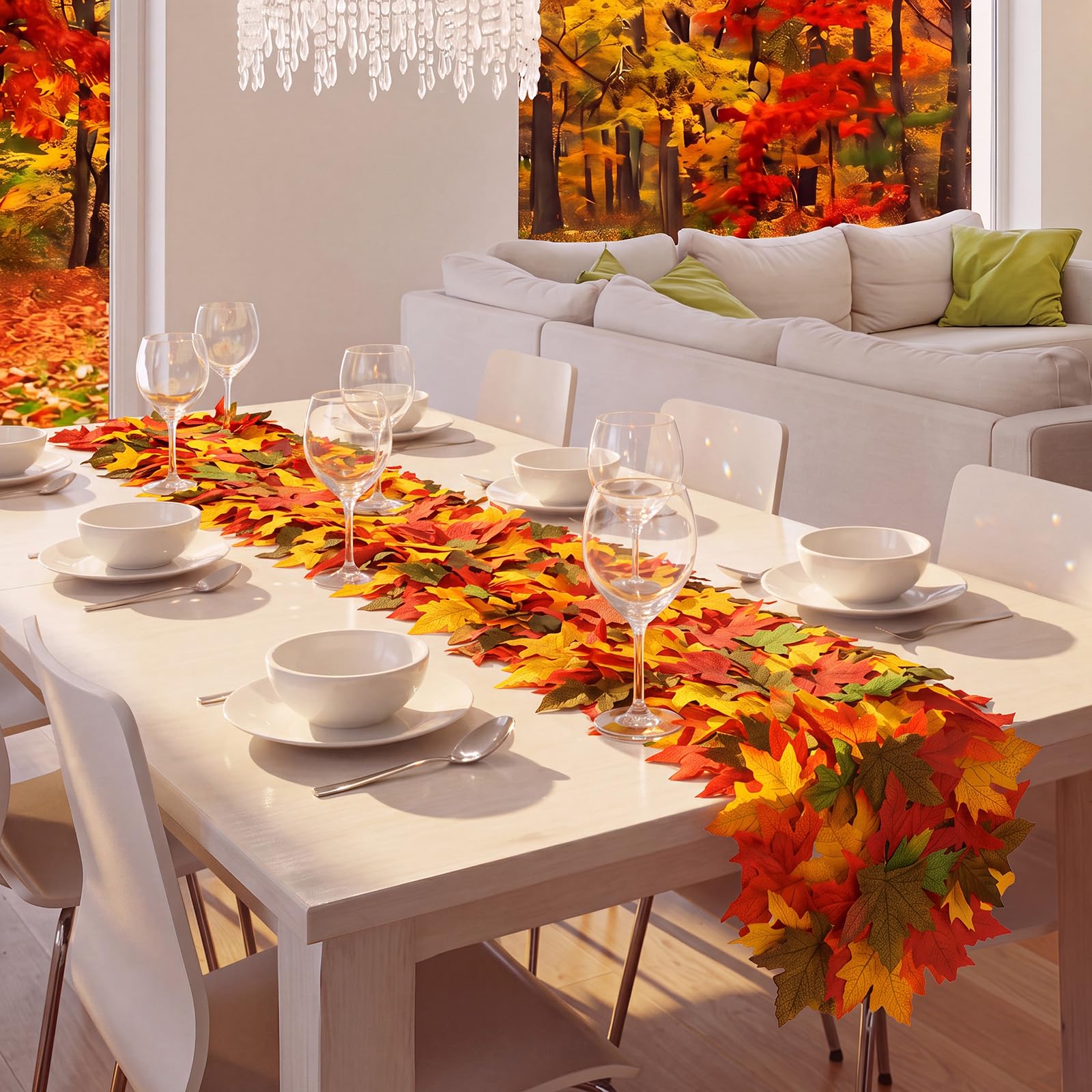 Thanksgiving table decoration maple leaves runner