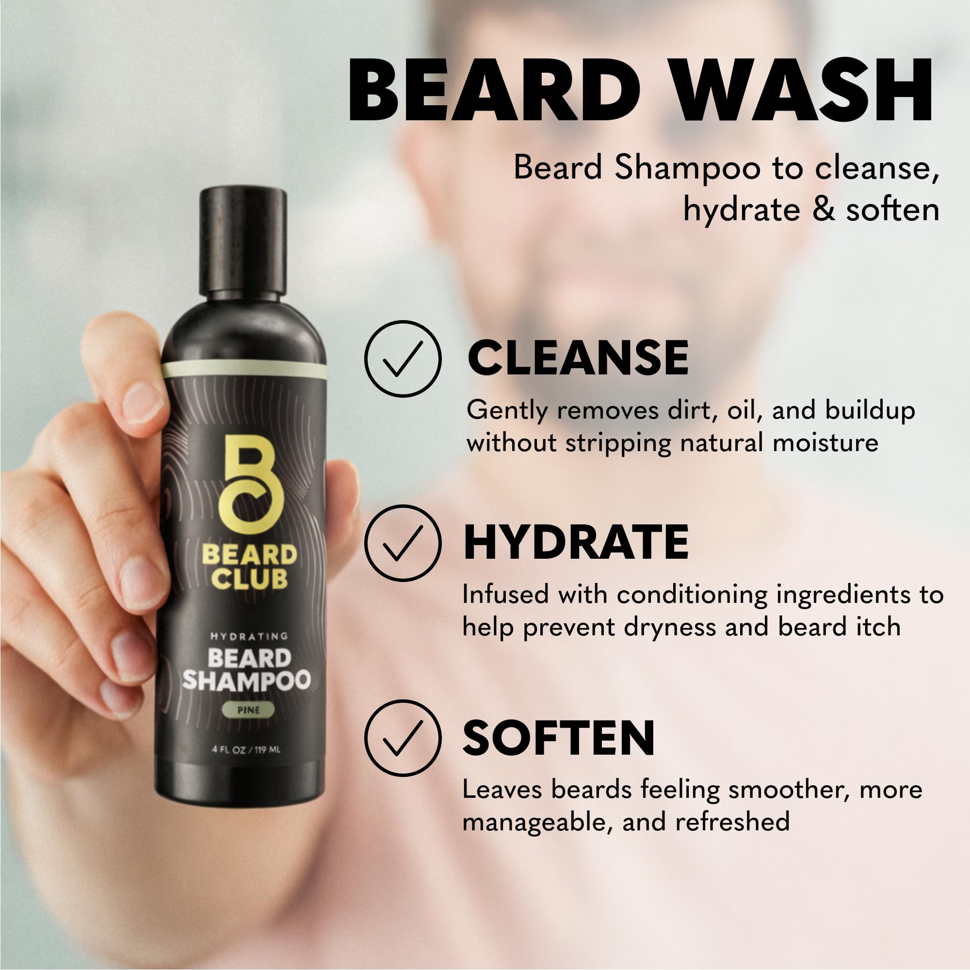 The Beard Club beard wash and conditioner set for men packaging close up