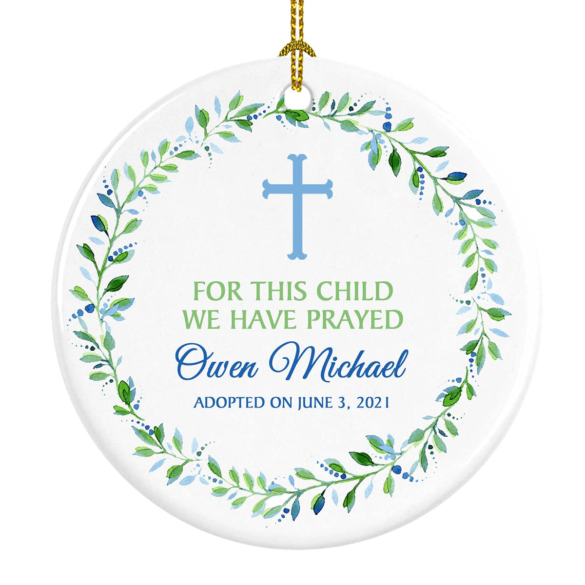 The Butterfly Press Personalized Christmas Ornament white porcelain 3 inch round with name and date in a gift box