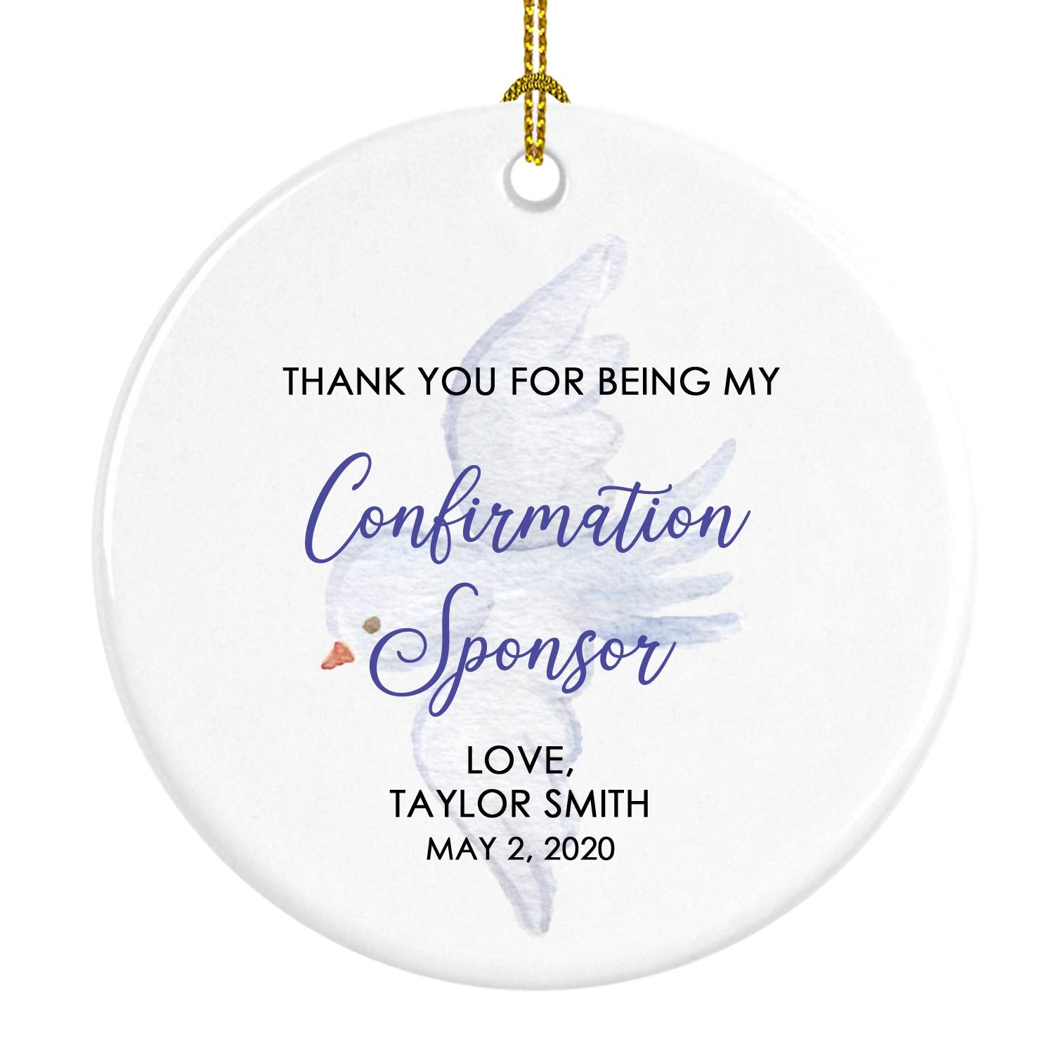 The Butterfly Press 3 inch glossy white porcelain ornament personalized with name and date