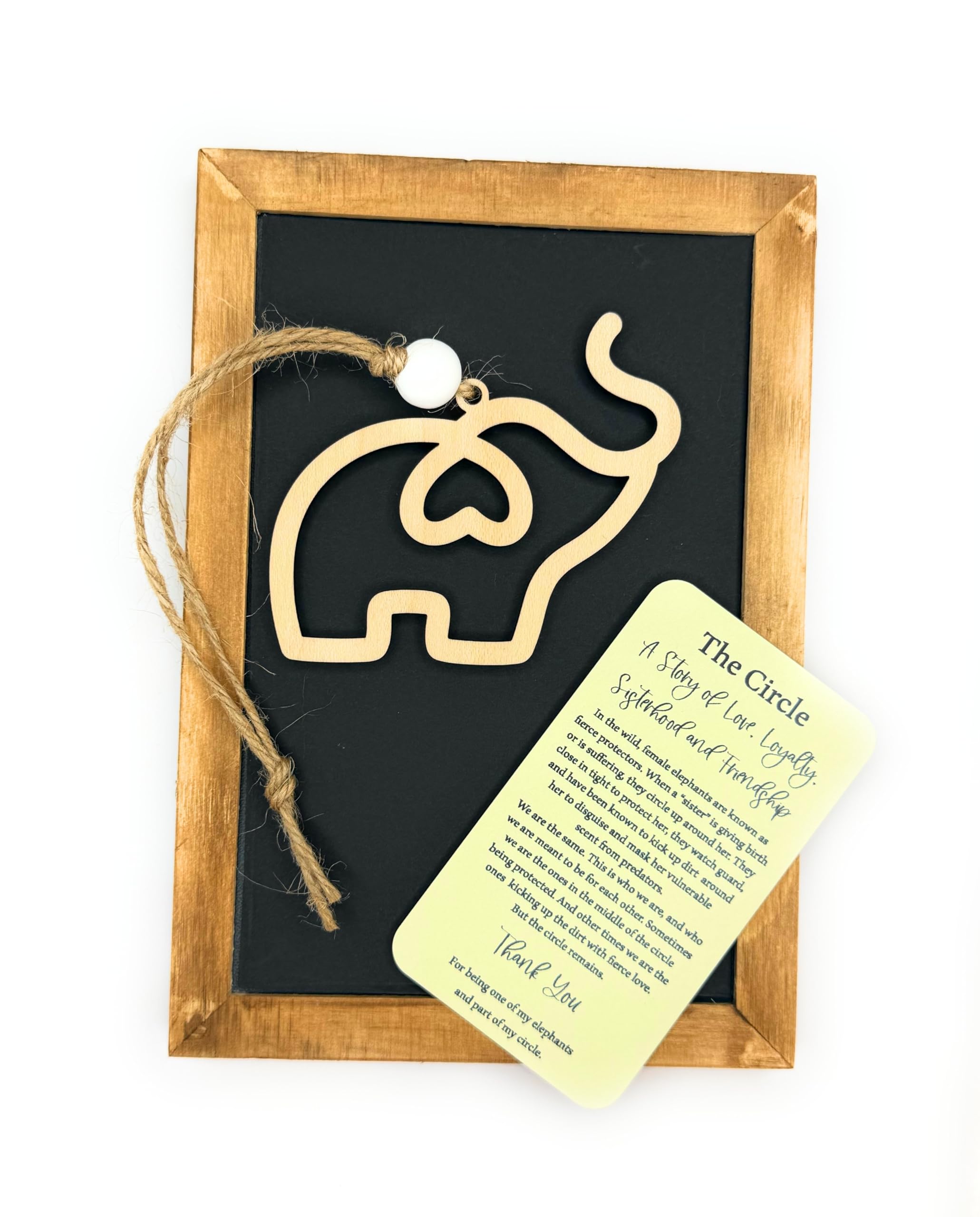 The Circle elephant ornament 3x3 inches finished maple wood
