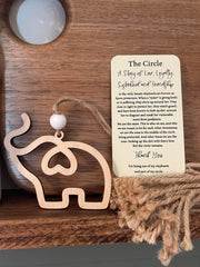 The Circle maple wood elephant ornament 3x3 inches