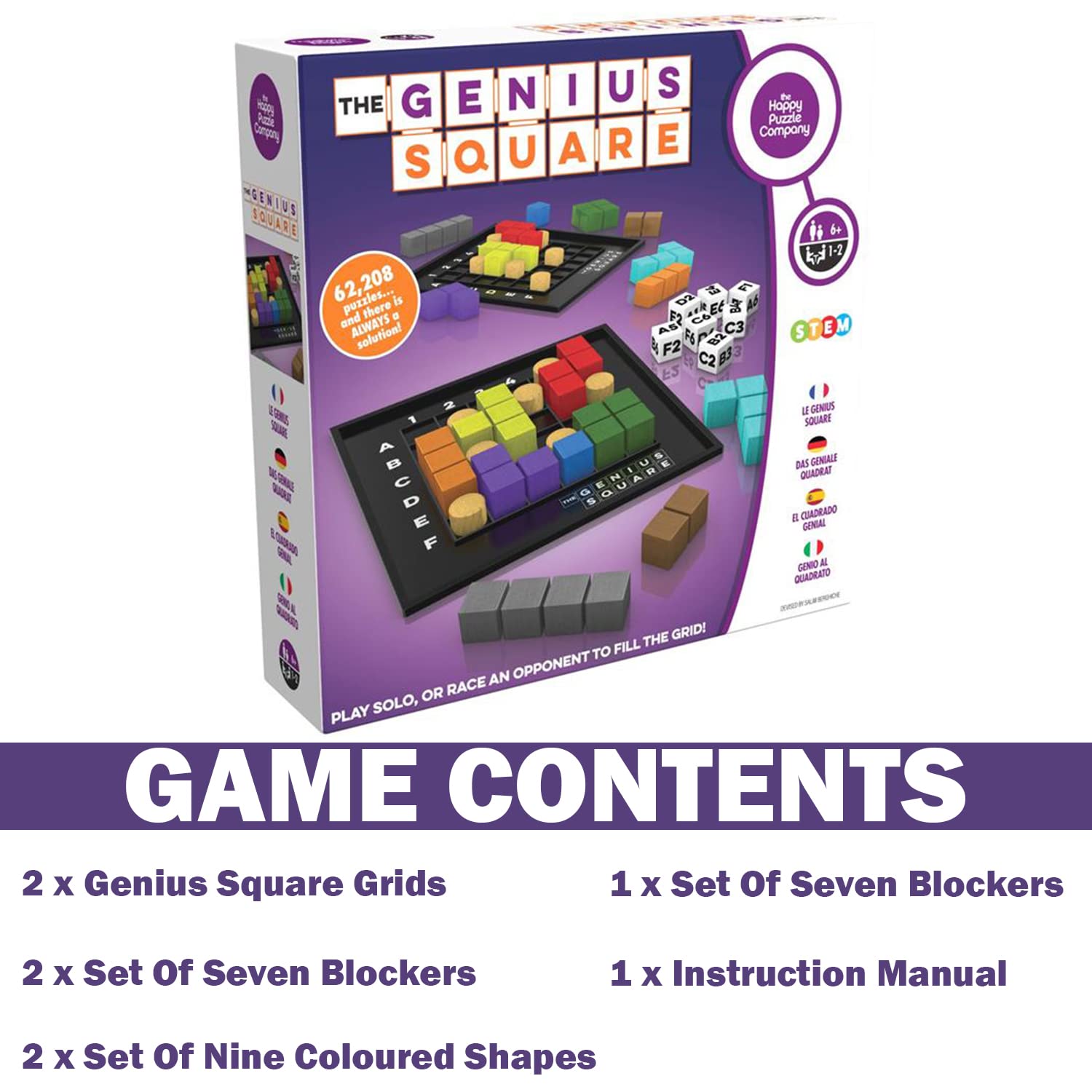 Seven blockers and grid setup for The Genius Square puzzle game