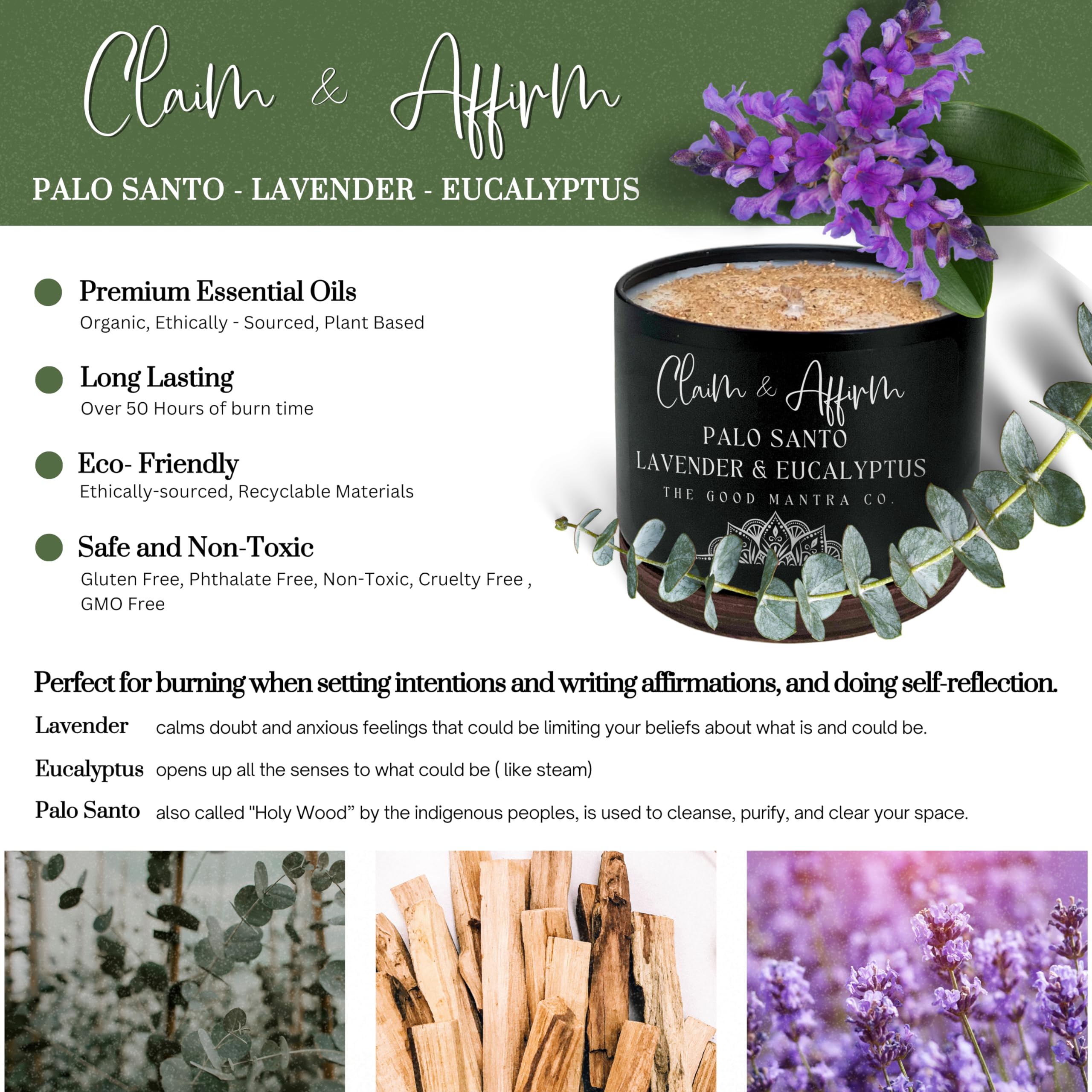 Palo Santo aromatherapy space cleansing candle by The Good Mantra Co