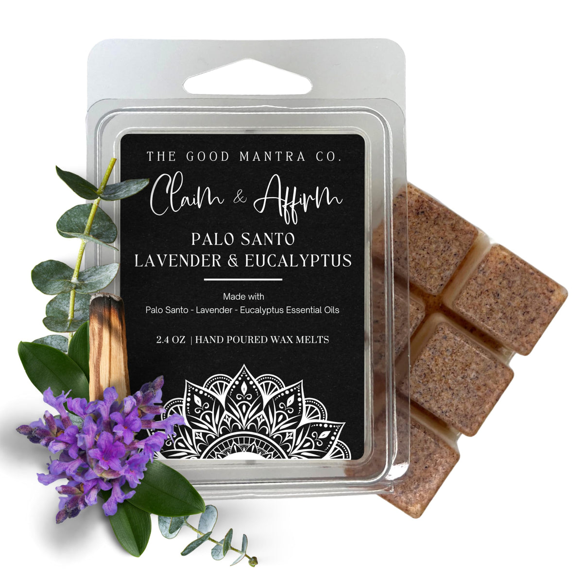 The Good Mantra Co Palo Santo Lavender & Eucalyptus wax melts 2.4 oz package